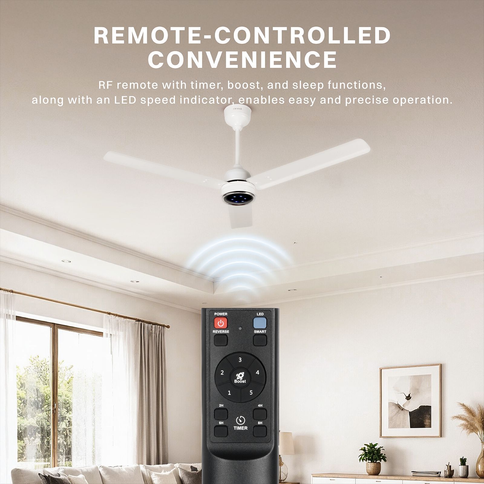 Croma 5 Star 1200mm 3 Blade BLDC Motor Ceiling Fan with Remote (LED Speed Indicator, White) Croma 5 Star 1200mm 3 Blade BLDC Motor Ceiling Fan with Remote (LED Speed Indicator, White)_7