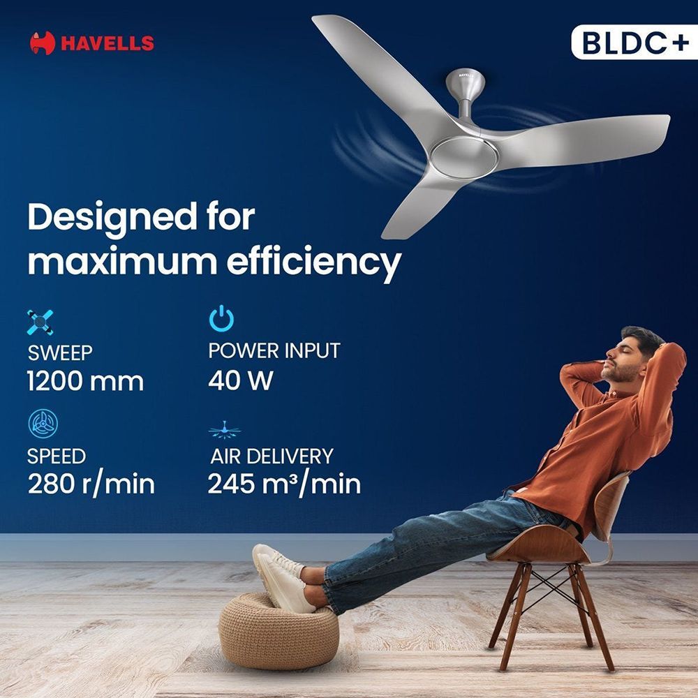HAVELLS Stealth Air 5 Star 1200 mm 3 Blade BLDC Motor Ceiling Fan with Remote (Aerodynamic Blades, Mist)_6