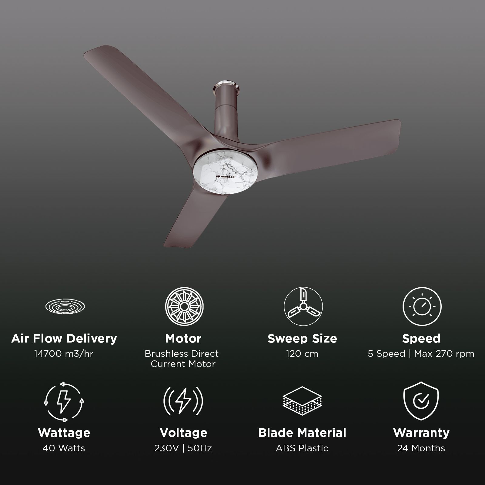 HAVELLS Stealth Prime 5 Star 1200mm 3 Blade BLDC Motor Ceiling Fan with Remote (Aerodynamic Blades, Marble Dusk) HAVELLS Stealth Prime 5 Star 1200mm 3 Blade BLDC Motor Ceiling Fan with Remote (Aerodynamic Blades, Marble Dusk)_3