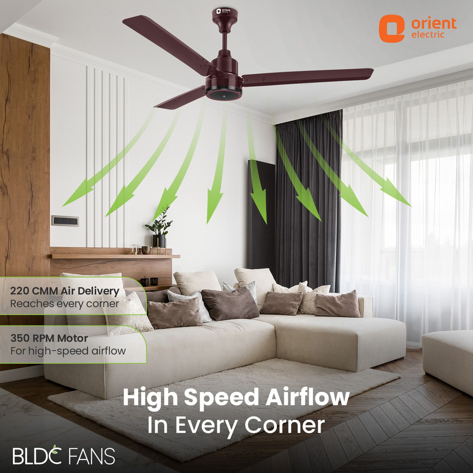 Orient Zeno 5 Star 1200mm 3 Blade BLDC Motor Ceiling Fan with Remote (Boost Mode, Brown)_3