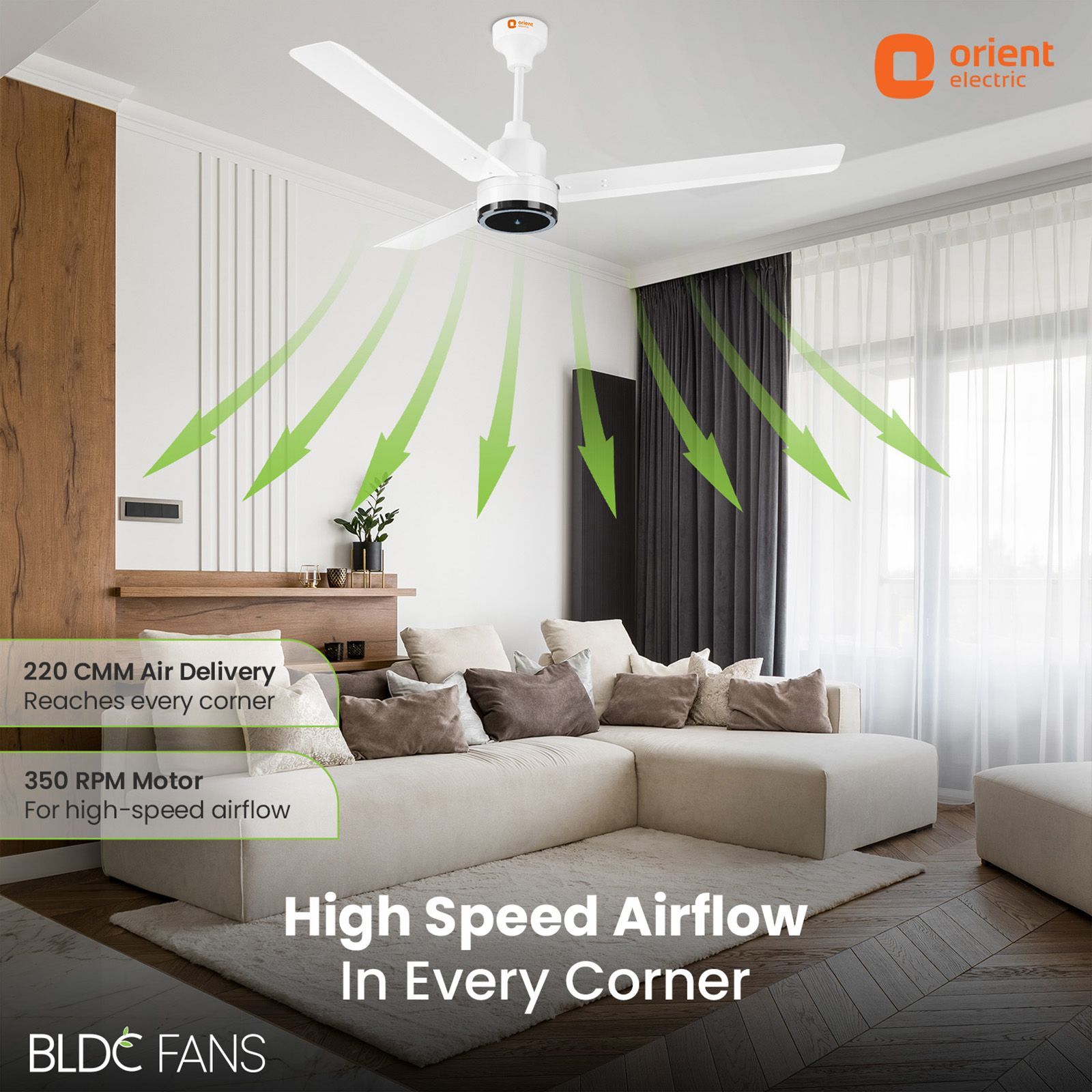 Orient Zeno 5 Star 1200mm 3 Blade BLDC Motor Ceiling Fan with Remote (Boost Mode, White)_3