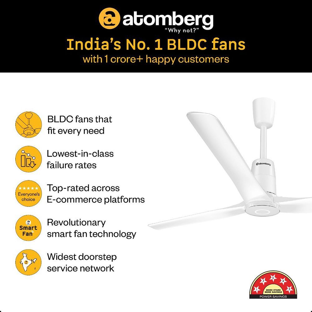 atomberg Aris Contour Smart 5 Star 1200mm 3 Blade BLDC Motor Smart Ceiling Fan with Remote (LED Indicators, Marble White) atomberg Aris Contour Smart 5 Star 1200mm 3 Blade BLDC Motor Smart Ceiling Fan with Remote (LED Indicators, Marble White)_4