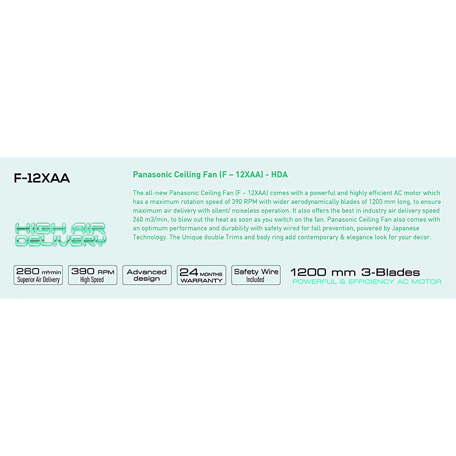 Panasonic 12XAA 120cm Sweep 3 Blade Ceiling Fan (High Speed Motor, 13239WSL, White/Silver)_6