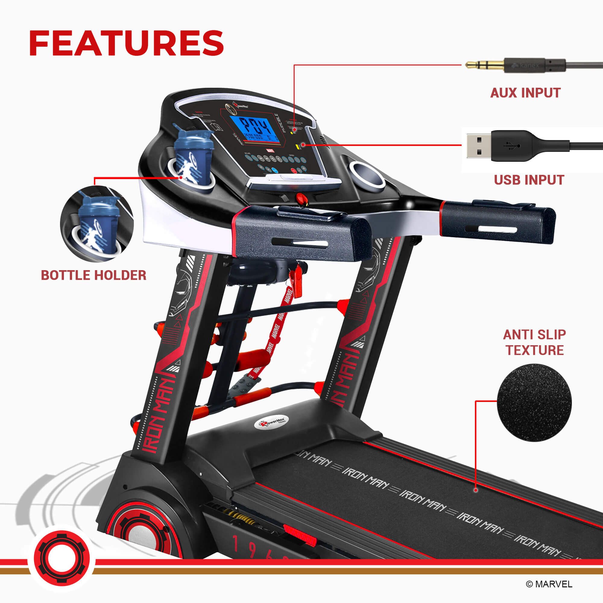 PowerMax 2.0HP Foldable Motorized Treadmill (Hydraulic Softdrop System (HSS), MTA-2300M, Red)_4