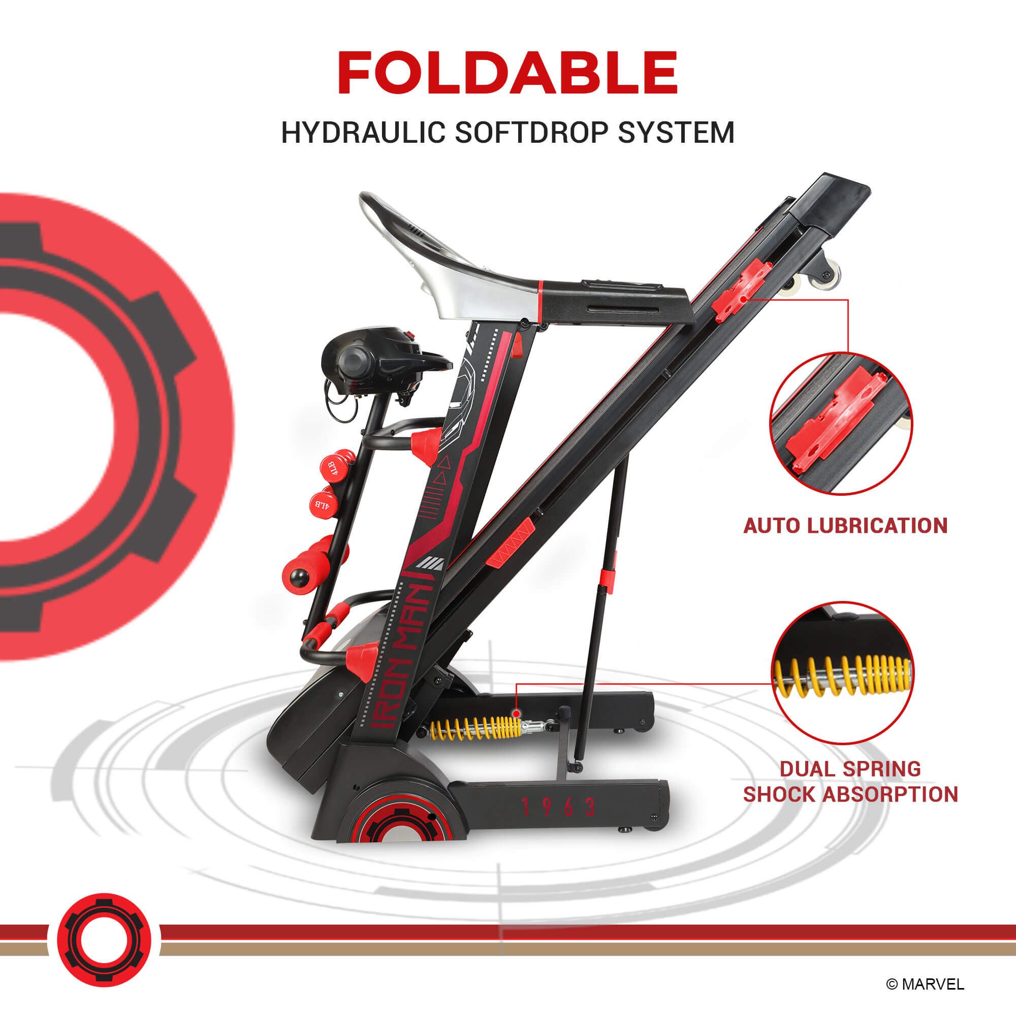 PowerMax 2.0HP Foldable Motorized Treadmill (Hydraulic Softdrop System (HSS), MTA-2300M, Red)_7
