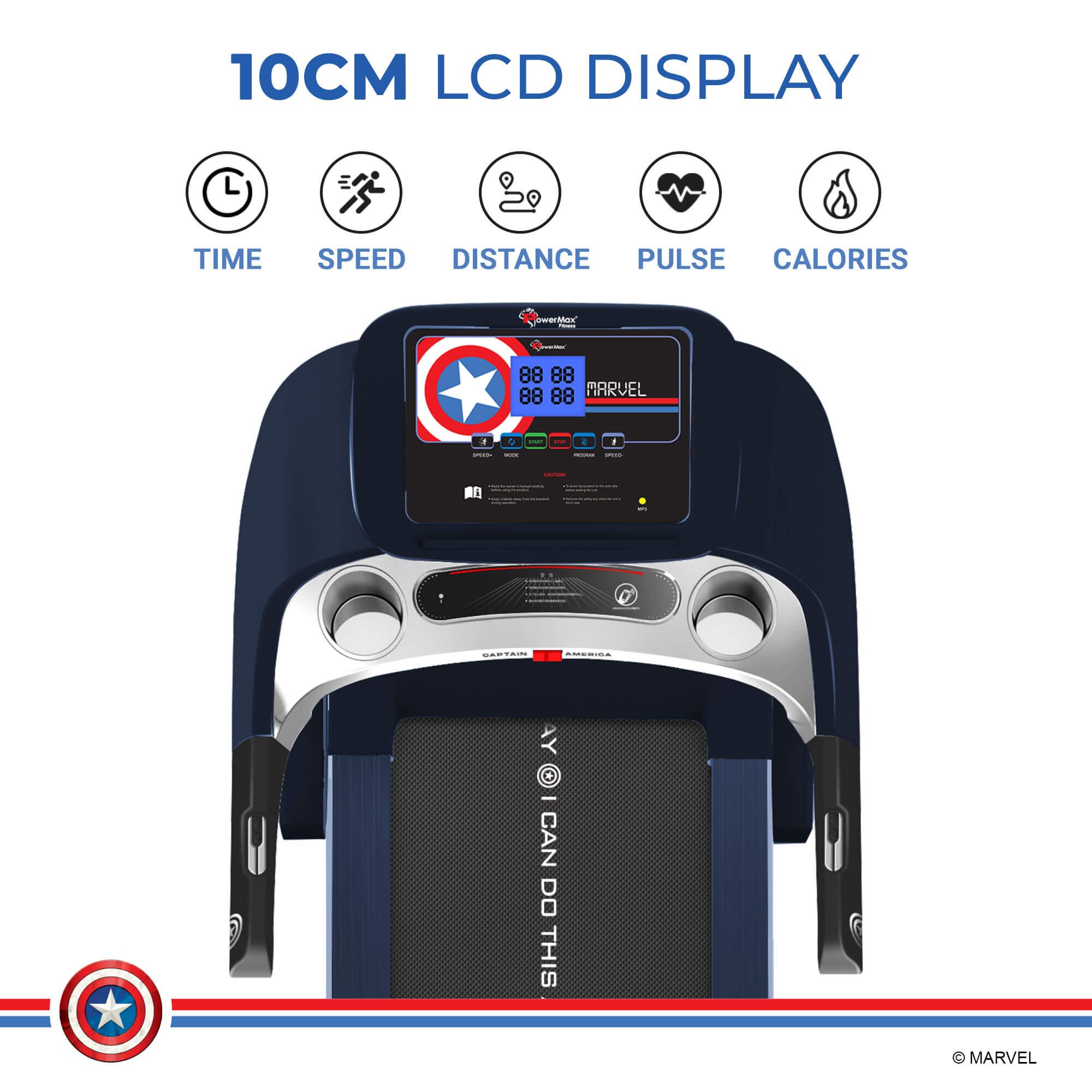 PowerMax 4HP Foldable Motorized Treadmill (Diamond Wave Running Belt with 15 Level Auto Inclination, MT-1A, Blue)_2