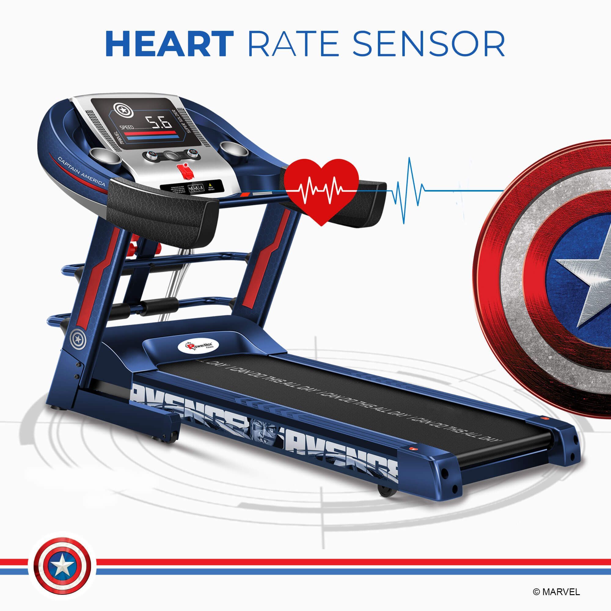 PowerMax Captain America 2HP Foldable Motorized Treadmill (6 Level Manual Incline, MTM-1000M, Blue)_3