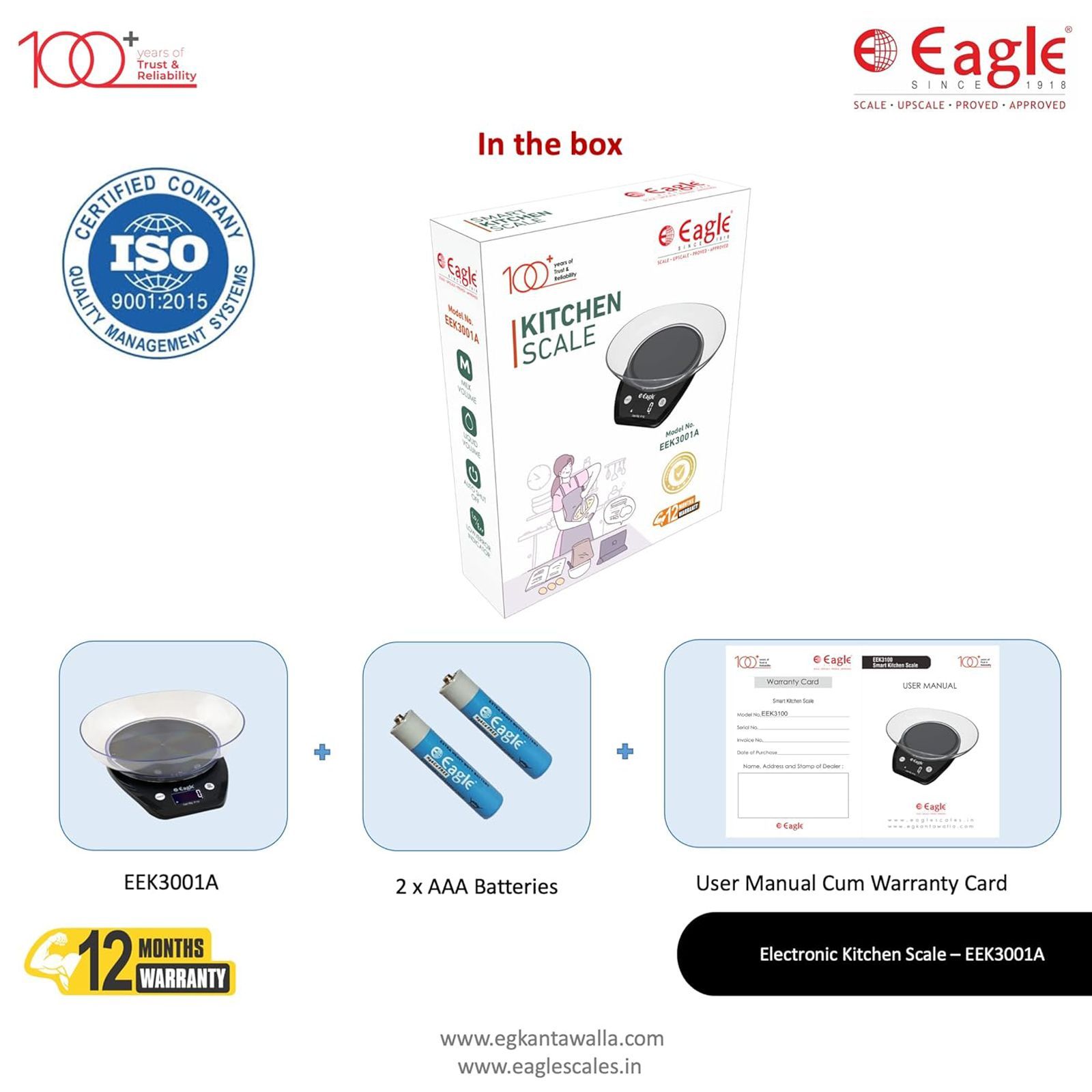 Eagle Digital Kitchen Scale (Battery Powered, Easy Tare Function, EEK3001A, Black)_4