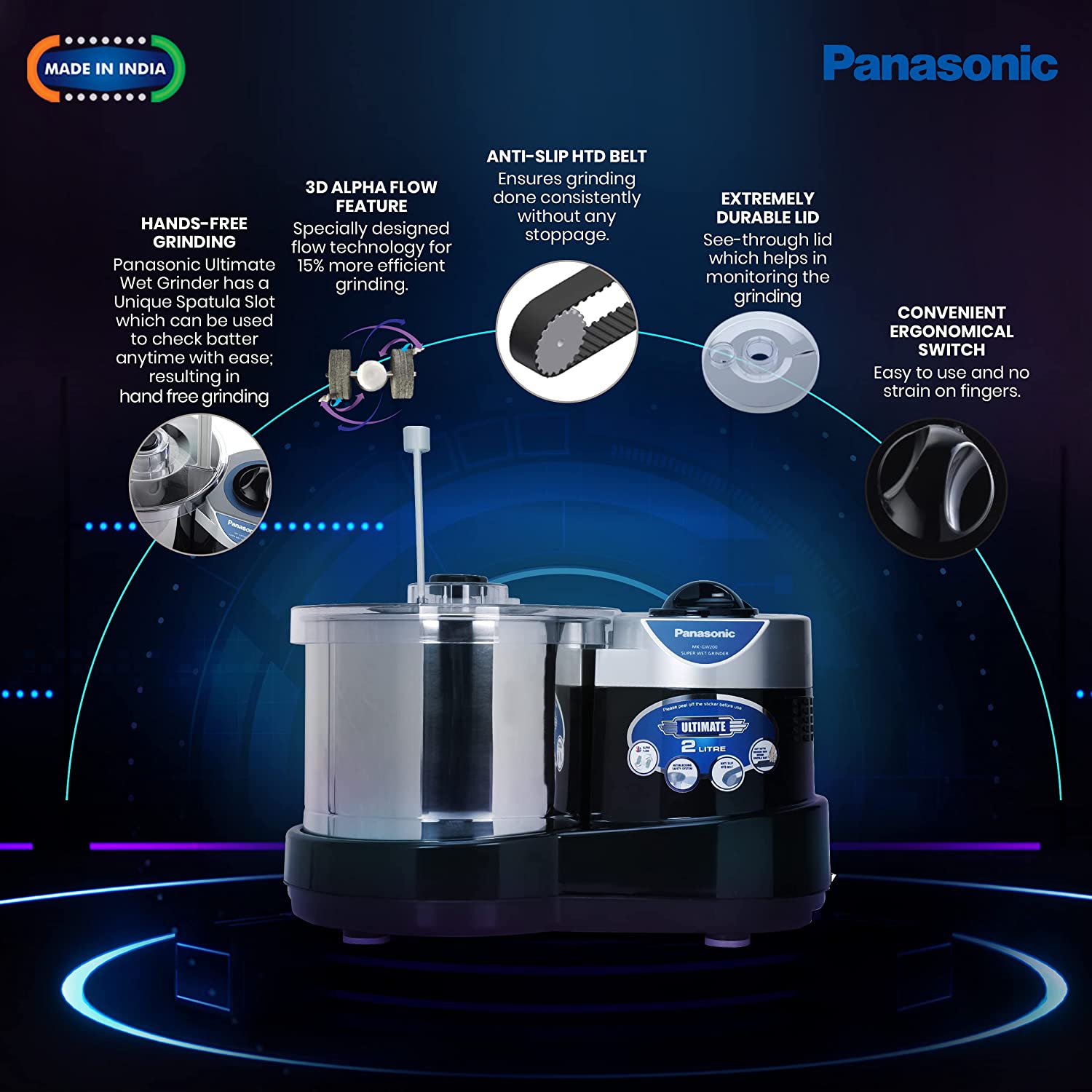 Panasonic Ultimate 2 Litres 2 Stones Wet Grinder (Shock Proof, Black)_6