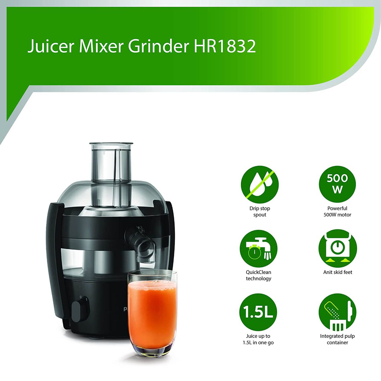 PHILIPS Viva Collection 500 Watt 1 Jar Centrifugal Juicer (QuickClean Technology, Ink Black)_6