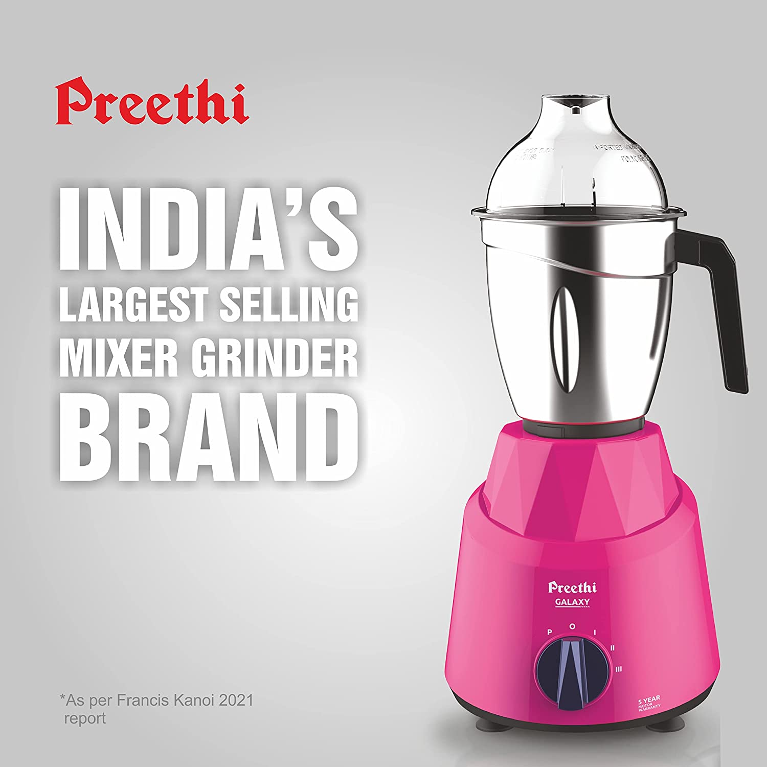 Preethi Galaxy 750 Watt 3 Jars Mixer Grinder (21000 RPM, 3 Speed Control, Pink)_12