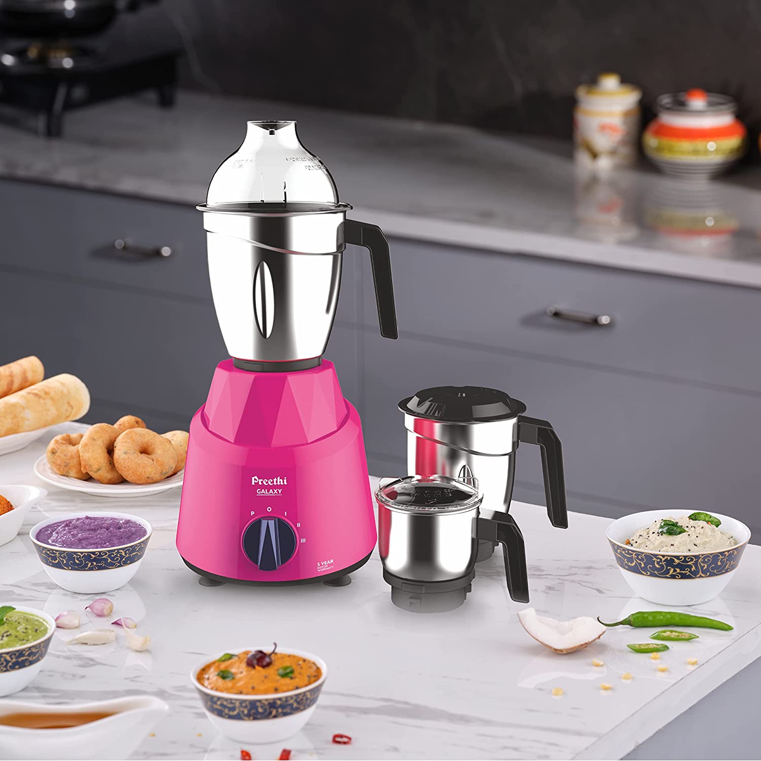 Preethi Galaxy 750 Watt 3 Jars Mixer Grinder (21000 RPM, 3 Speed Control, Pink)_13