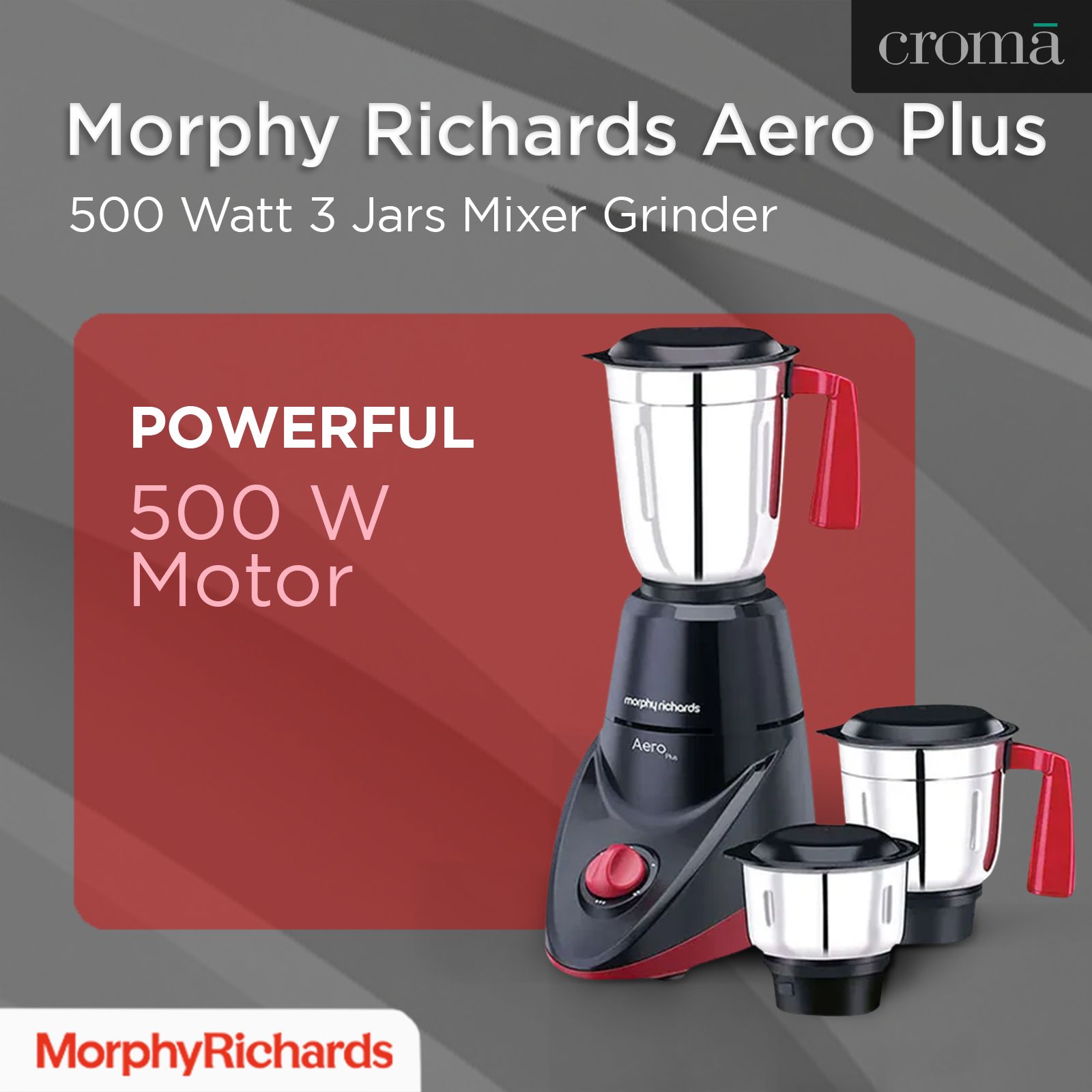 Morphy Richards Aero Plus 500 Watt 3 Jars Mixer Grinder (Overload Protection, Black & Wine)_15
