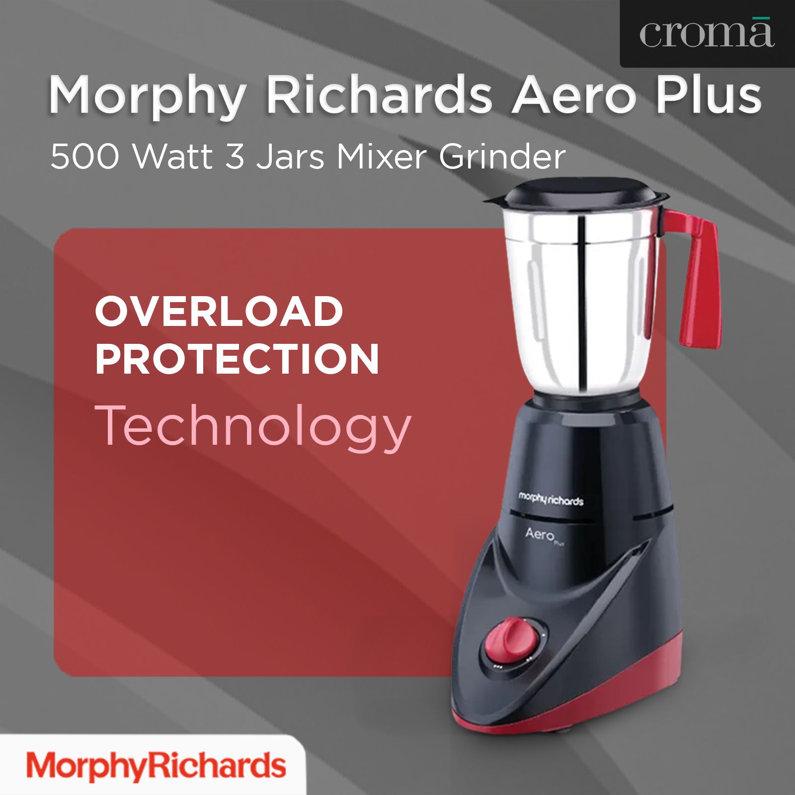Morphy Richards Aero Plus 500 Watt 3 Jars Mixer Grinder (Overload Protection, Black & Wine)_16