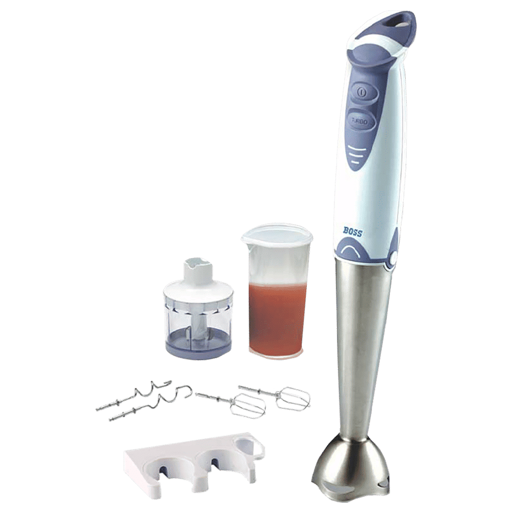 BOSS Quickmix 450 Watt 2 Speed Hand Blender with 4 Attachments (Detachable Metal Foot, White)_1