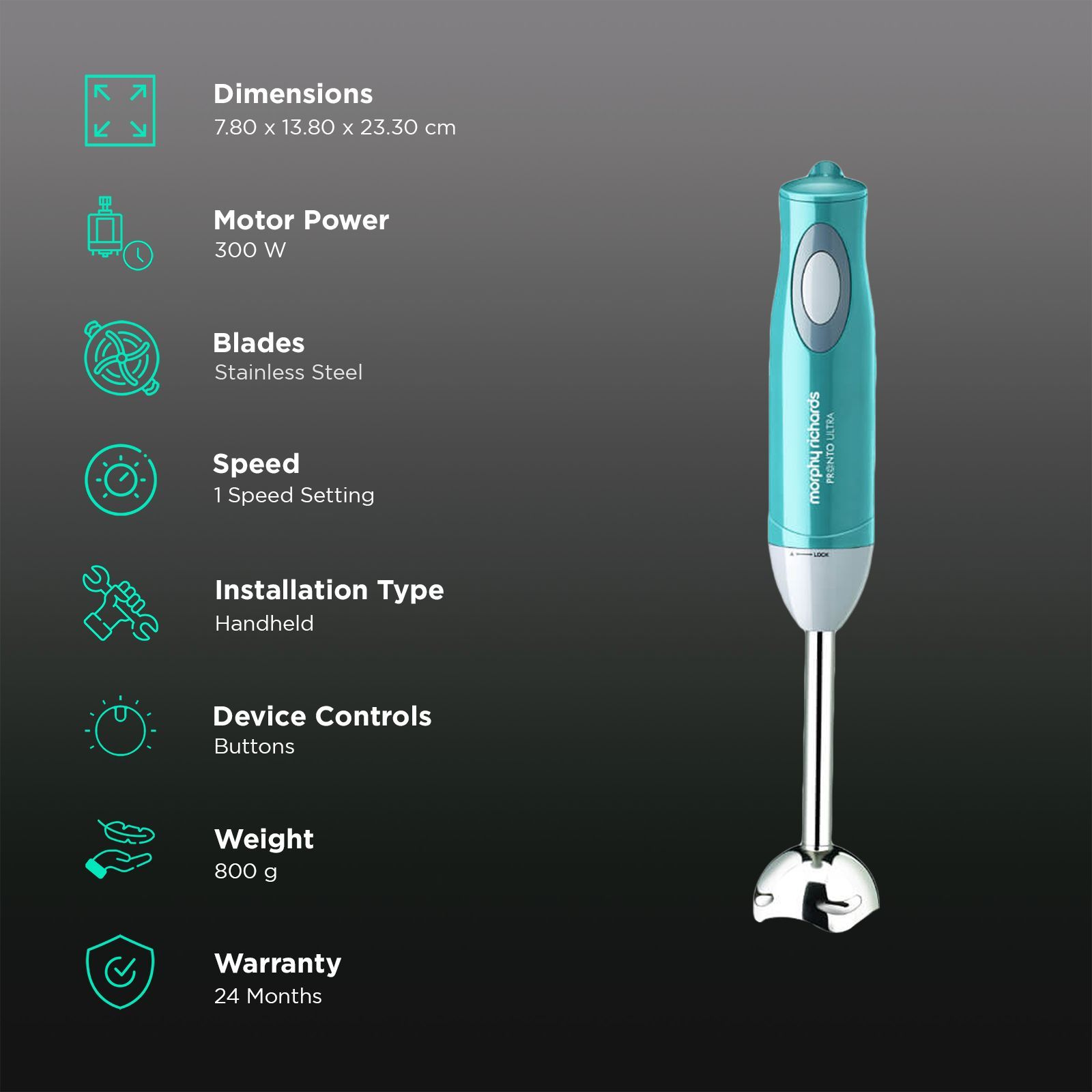 morphy richards Pronto Ultra 300 Watt Hand Blender (Stainless Steel shaft, Blue)_3