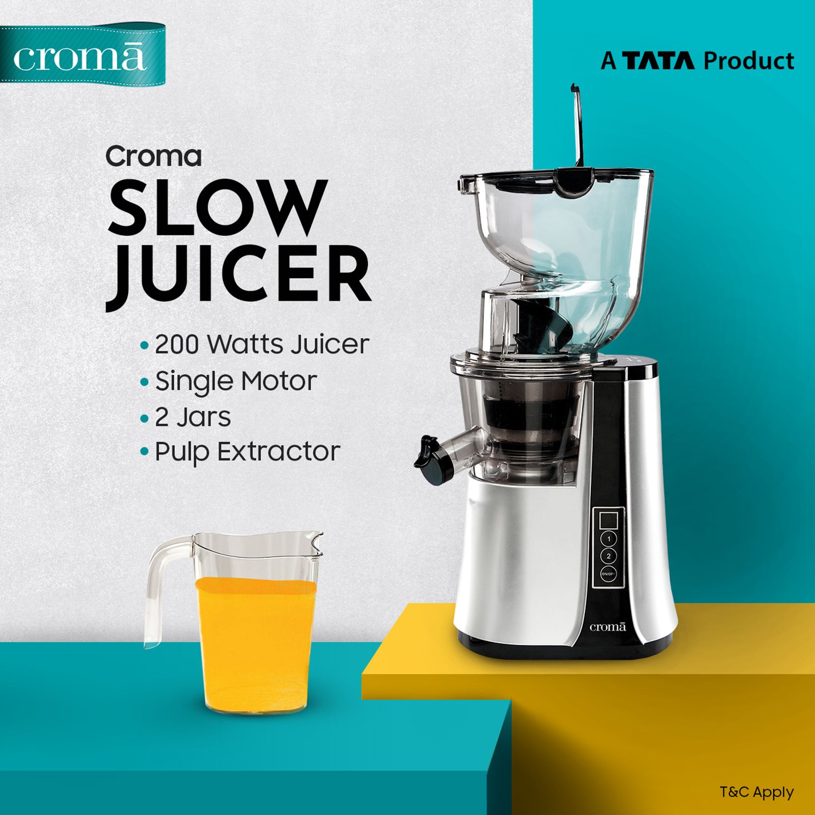Croma 200 Watt Cold Press Slow Juicer (60 RPM, Non-Slip Feet, Silver)_6