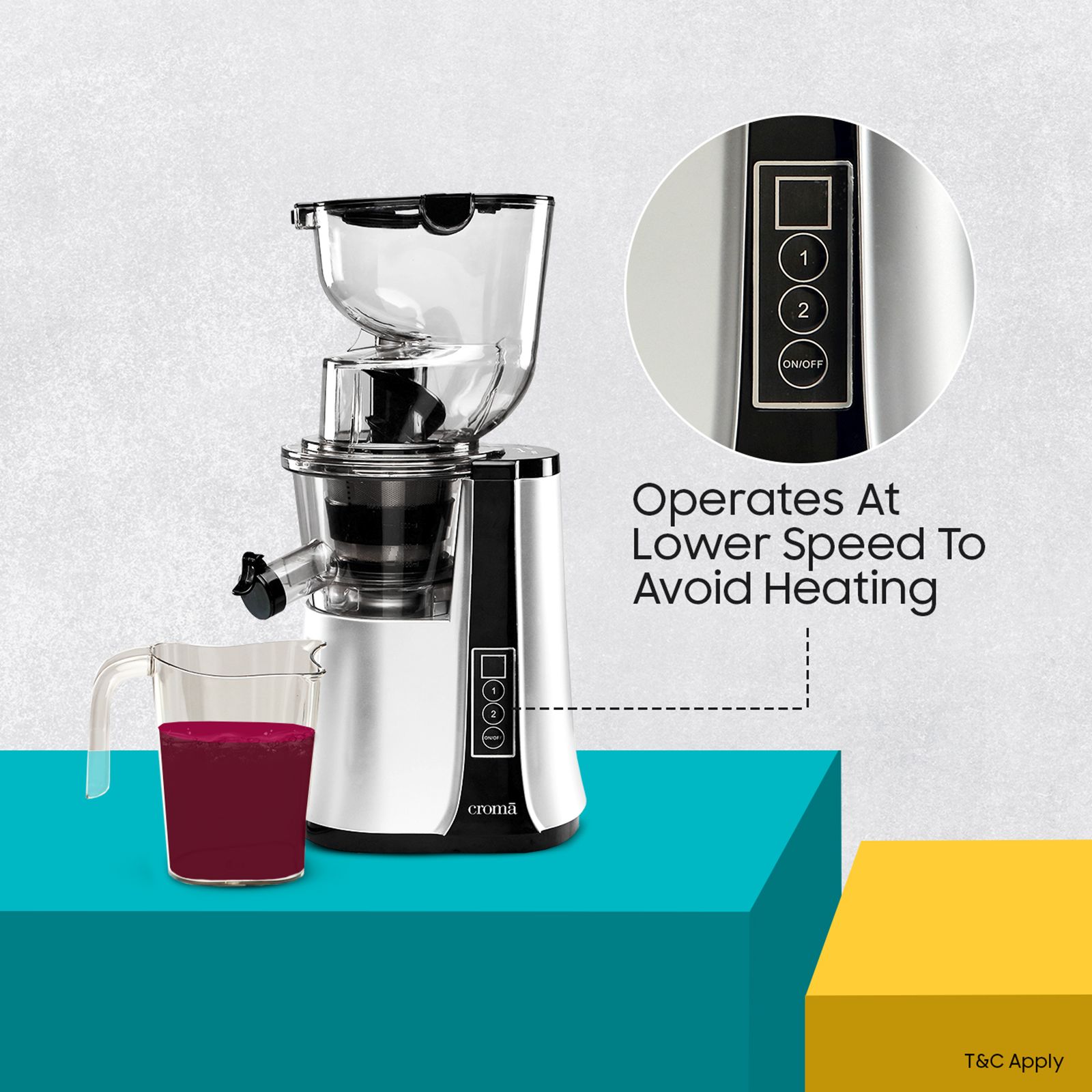 Croma 200 Watt Cold Press Slow Juicer (60 RPM, Non-Slip Feet, Silver)_10