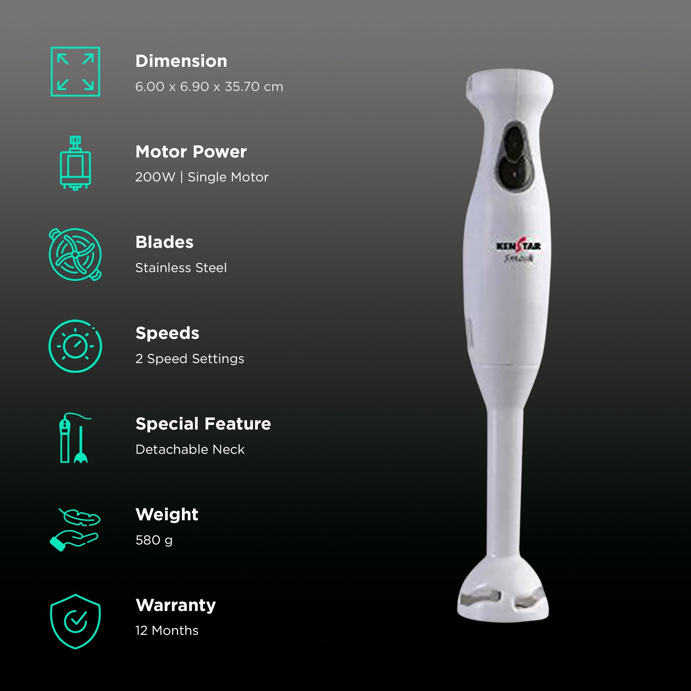 KENSTAR Smash 200 Watt 2 Speed Hand Blender (Lightweight, White) KENSTAR Smash 200 Watt 2 Speed Hand Blender (Lightweight, White)_2