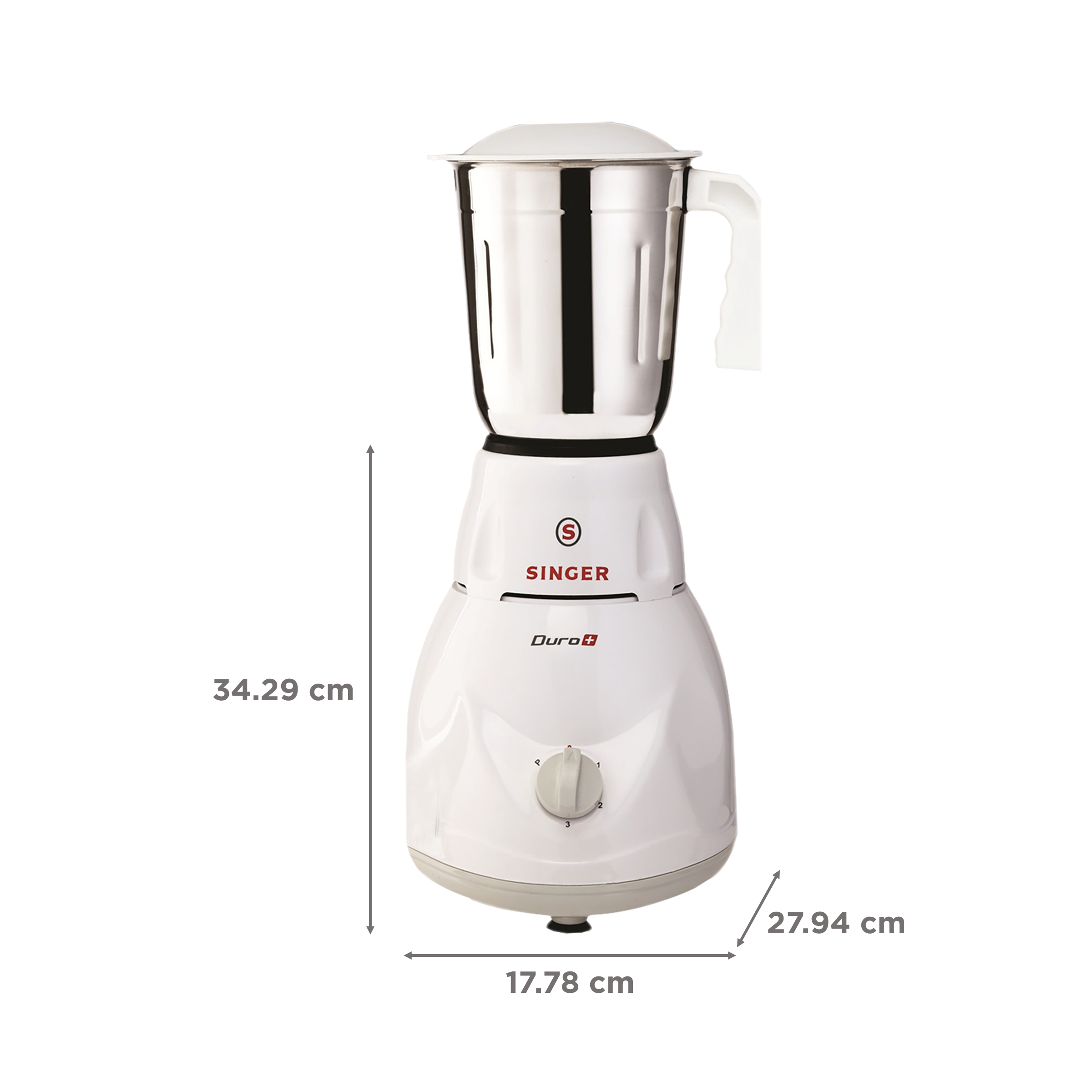 SINGER Duro Plus 500 Watt 3 Jars Mixer Grinder (3 Speed Control with Pulse Function, White)_3