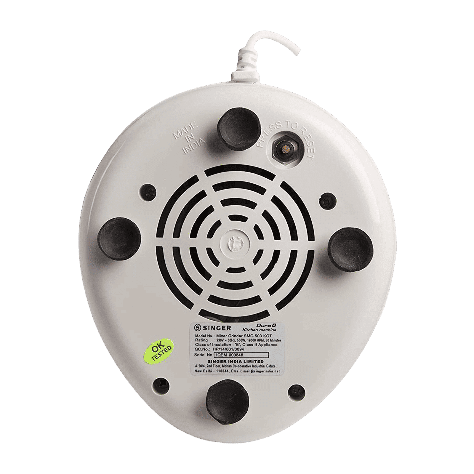 SINGER Duro Plus 500 Watt 3 Jars Mixer Grinder (3 Speed Control with Pulse Function, White)_6