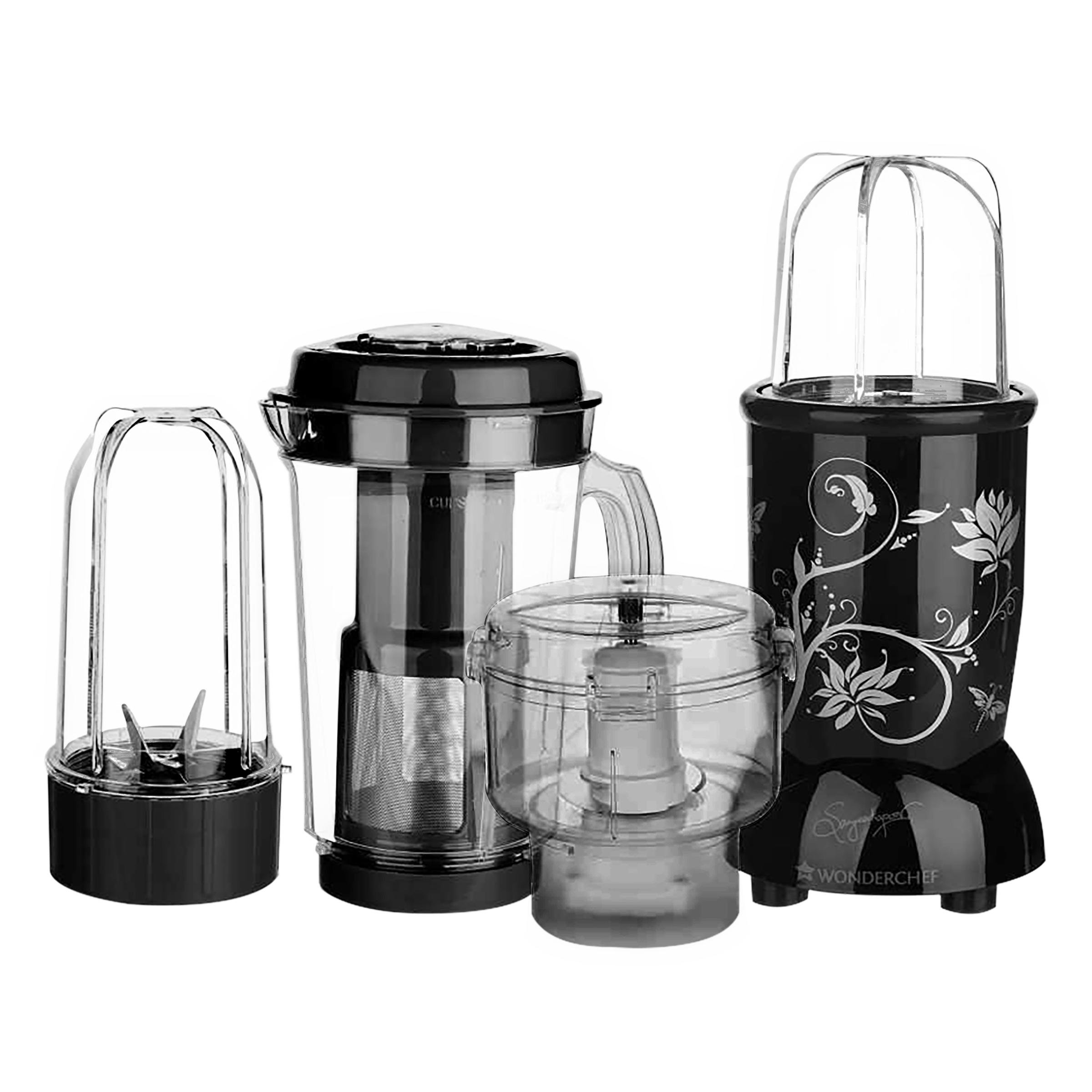 WONDERCHEF Nutri-Blend 400 Watt 4 Jars Juicer Mixer Grinder (22000 RPM, Hands-Free Operation, Black) WONDERCHEF Nutri-Blend 400 Watt 4 Jars Juicer Mixer Grinder (22000 RPM, Hands-Free Operation, Black)_1