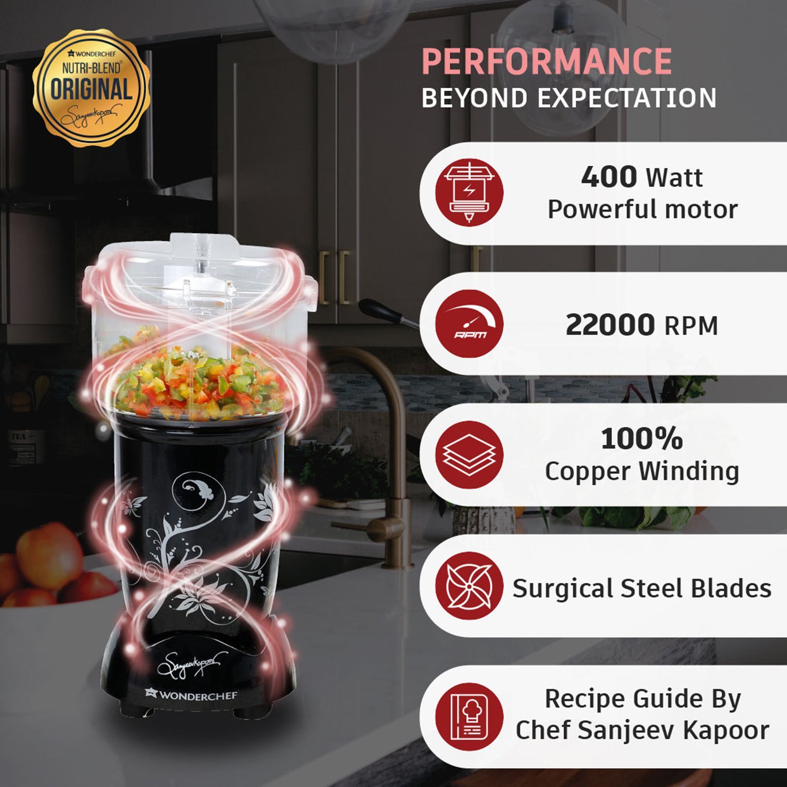 WONDERCHEF Nutri-Blend 400 Watt 4 Jars Juicer Mixer Grinder (22000 RPM, Hands-Free Operation, Black) WONDERCHEF Nutri-Blend 400 Watt 4 Jars Juicer Mixer Grinder (22000 RPM, Hands-Free Operation, Black)_10