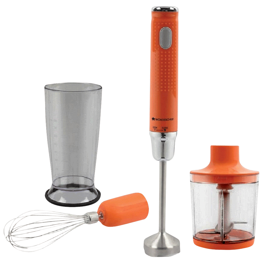WONDERCHEF Regalia 350 Watt Hand Blender with 3 Attachments (Silent DC Motor, Orange)_1