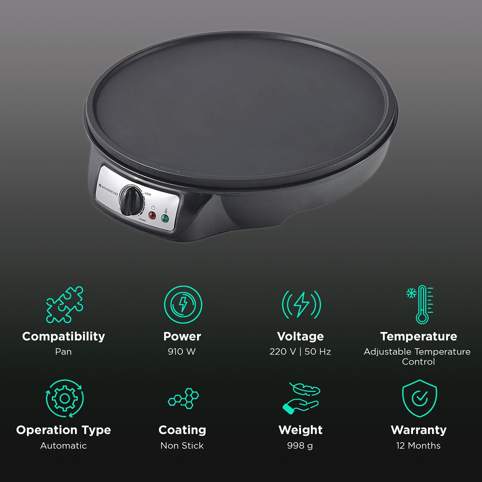 WONDERCHEF 910 Watts Dosa Maker (Adjustable Temperature Control, 63152431, Black)_2