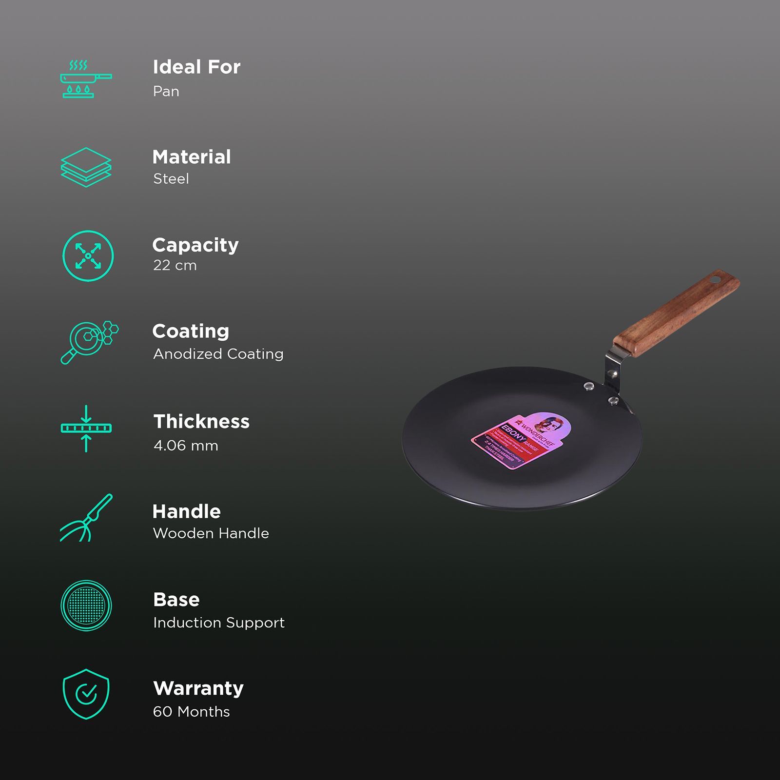 WONDERCHEF Ebony 22 cm Roti Tawa (63153107, Black) WONDERCHEF Ebony 22 cm Roti Tawa (63153107, Black)_3