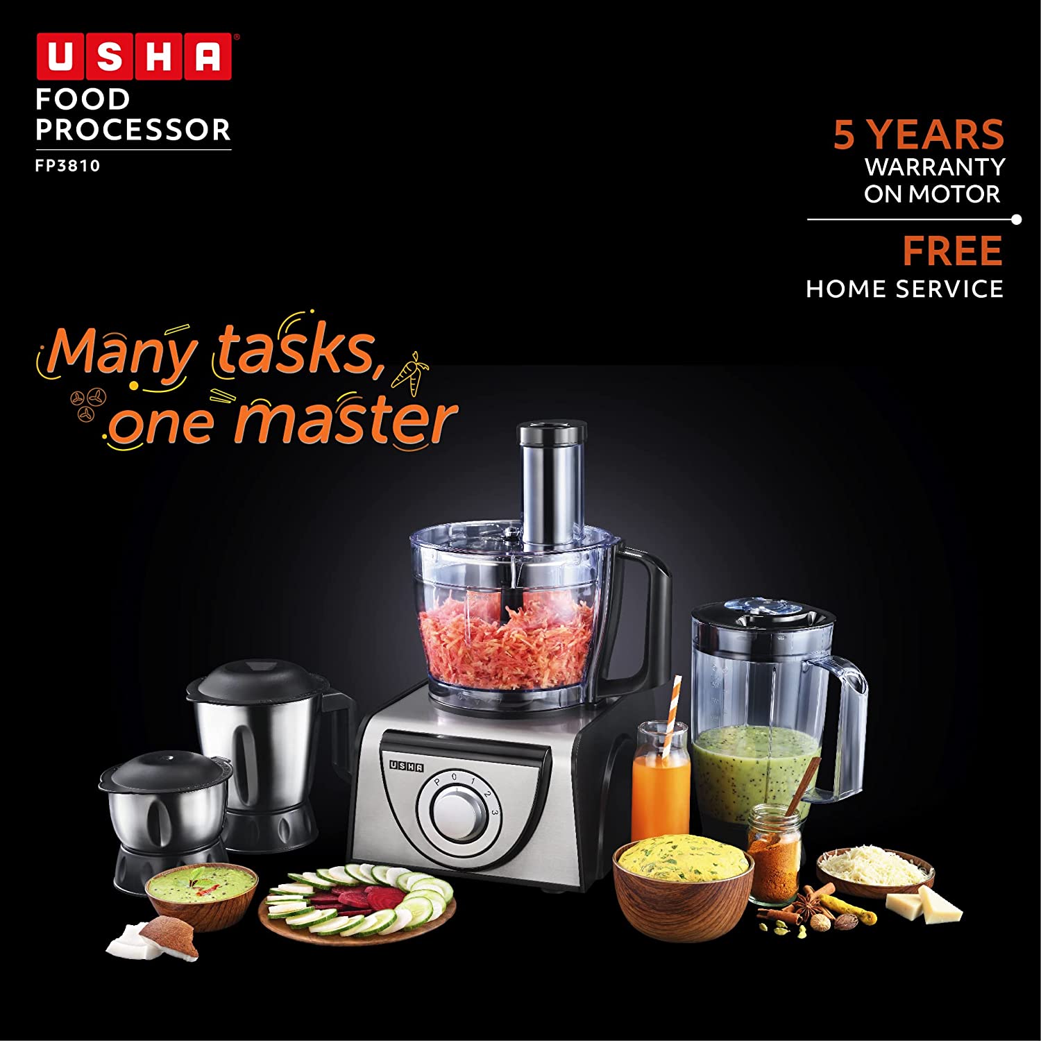 USHA FP 3810 1000 Watt Food Processor with 6 Blades (Black/Silver)_13