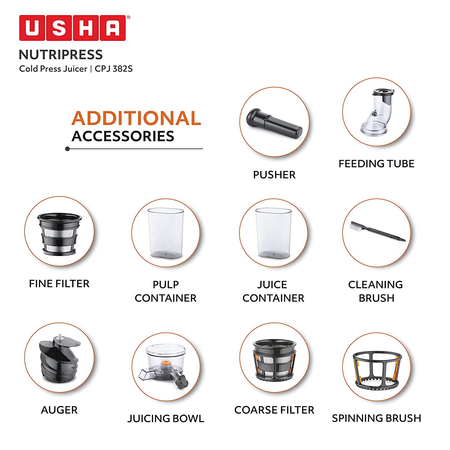 USHA NutriPress 200 Watt Cold Press Juicer (67 RPM, Safety Lock, Black/White)_7