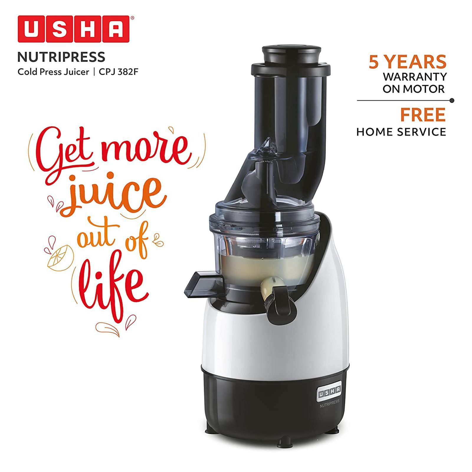 USHA NutriPress 200 Watt Cold Press Juicer (67 RPM, Low Temperature Technology, Black/White)_13