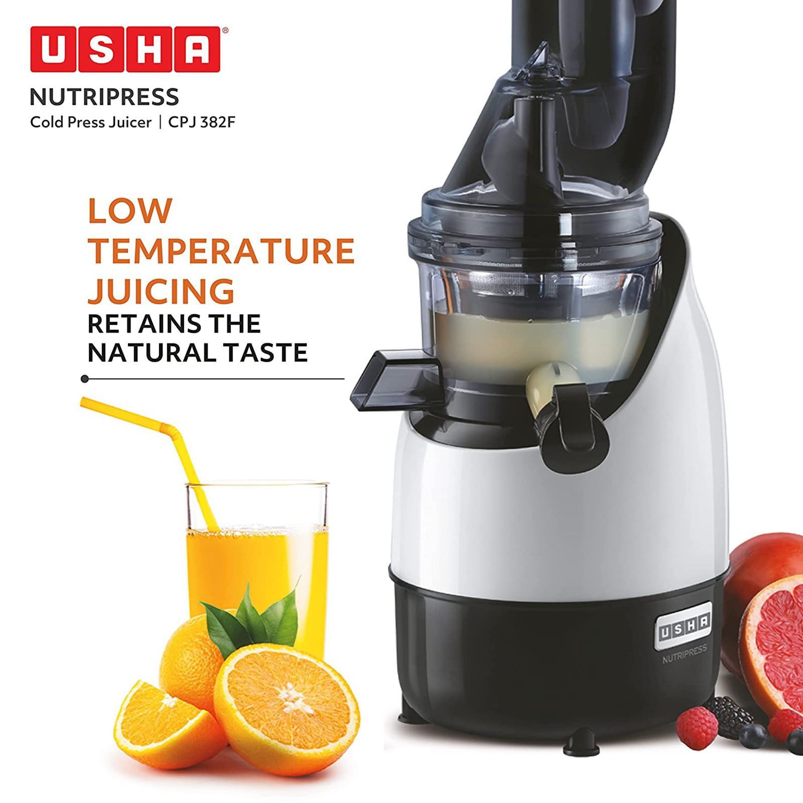 USHA NutriPress 200 Watt Cold Press Juicer (67 RPM, Low Temperature Technology, Black/White)_15