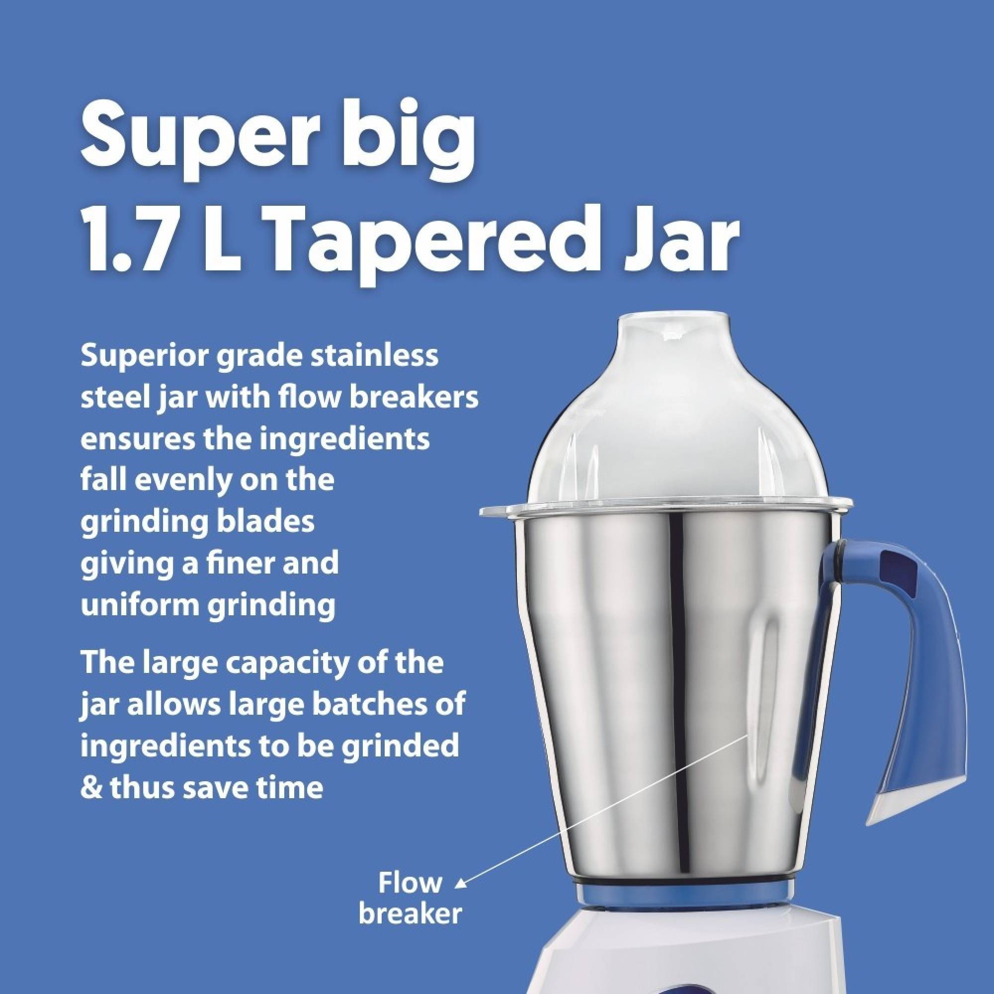 Preethi Blue Leaf Gold 750 Watt 3 Jars Mixer Grinder (18000 RPM, Shock Proof Body, White/Blue)_11