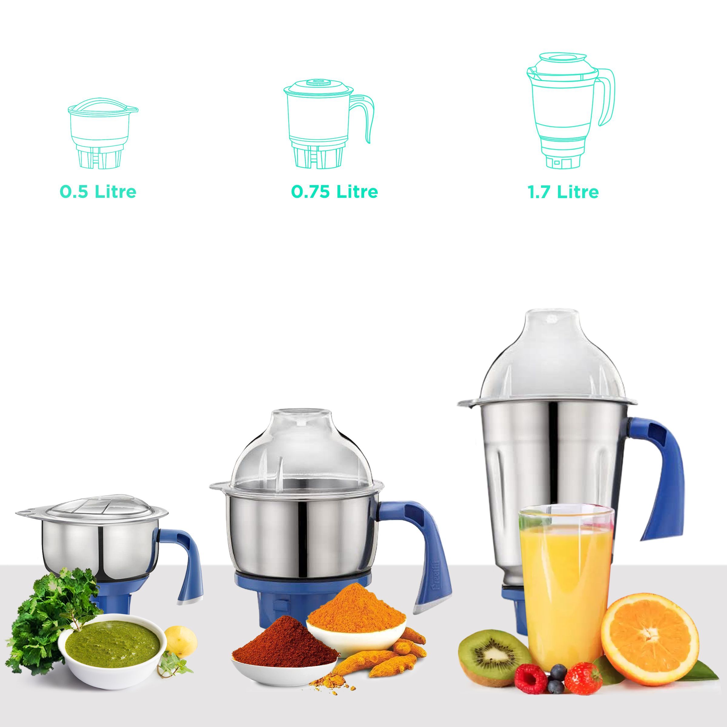 Preethi Blue Leaf Gold 750 Watt 3 Jars Mixer Grinder (18000 RPM, Shock Proof Body, White/Blue)_4