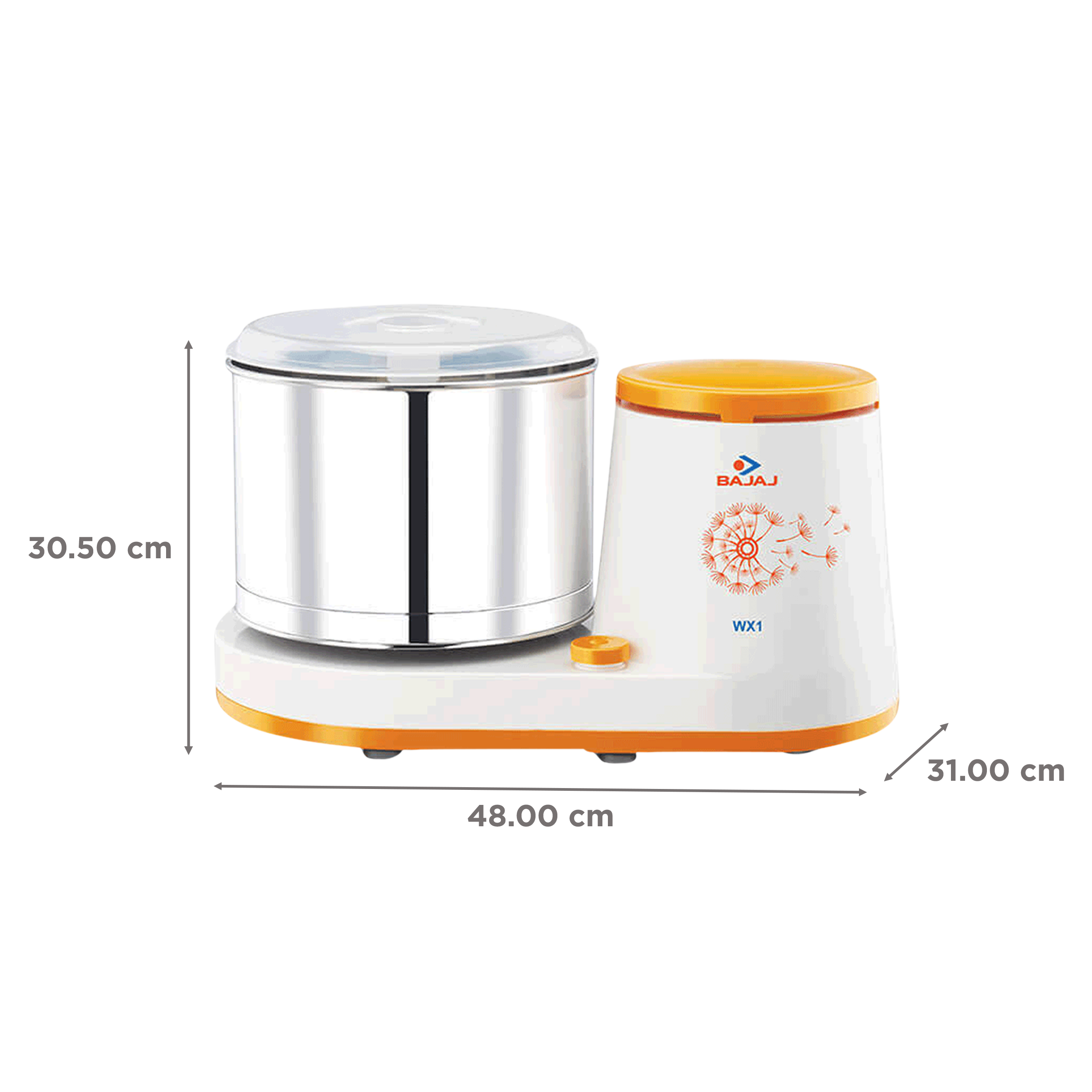 BAJAJ WX1 2 Litres 2 Stones Wet Grinder (Powerful Motor, White/Orange) BAJAJ WX1 2 Litres 2 Stones Wet Grinder (Powerful Motor, White/Orange)_3
