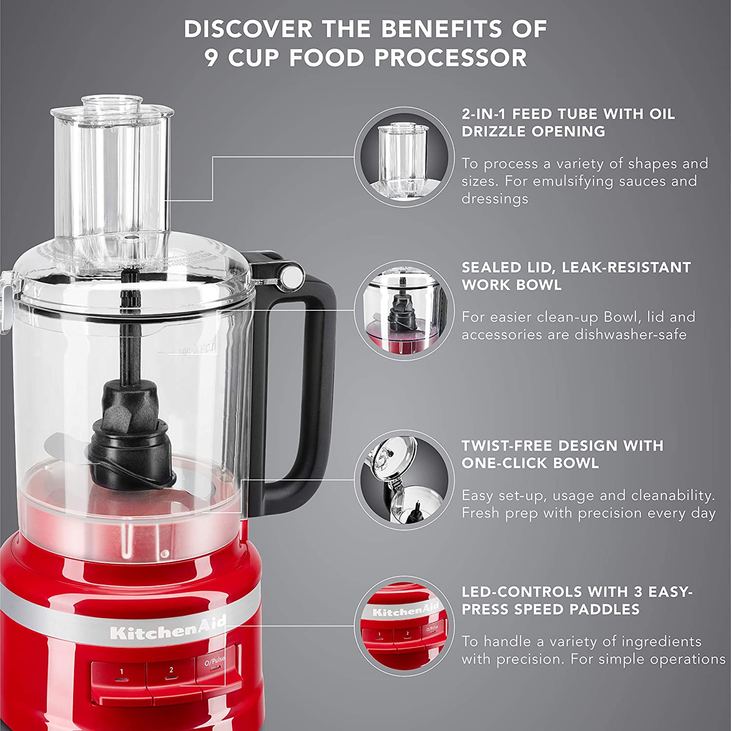 KitchenAid 250 Watt Food Processor with 2 Blades (Red)_5