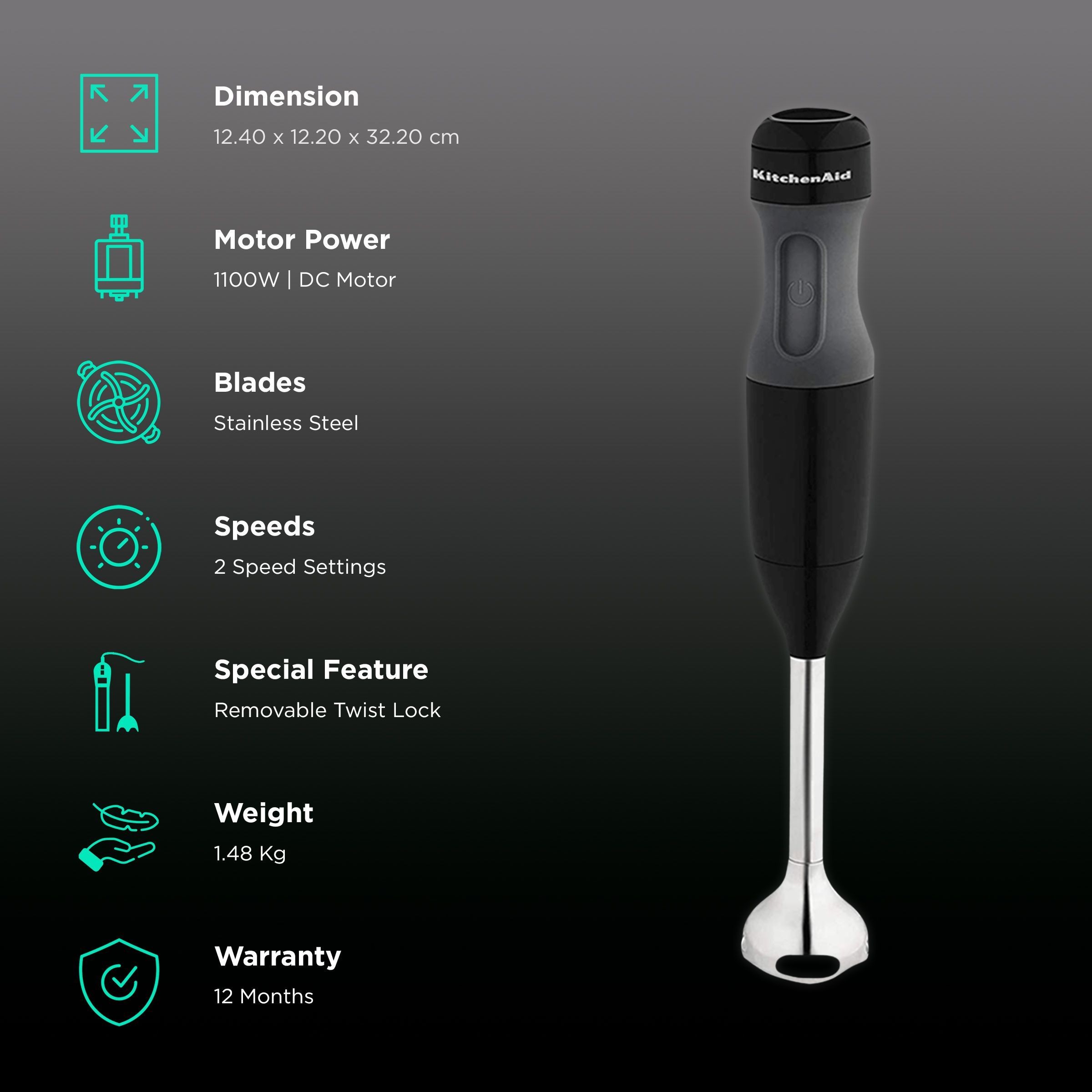 KitchenAid Classic 1100 Watt 2 Speed Hand Blender (Exceptional Control, Black) KitchenAid Classic 1100 Watt 2 Speed Hand Blender (Exceptional Control, Black)_2