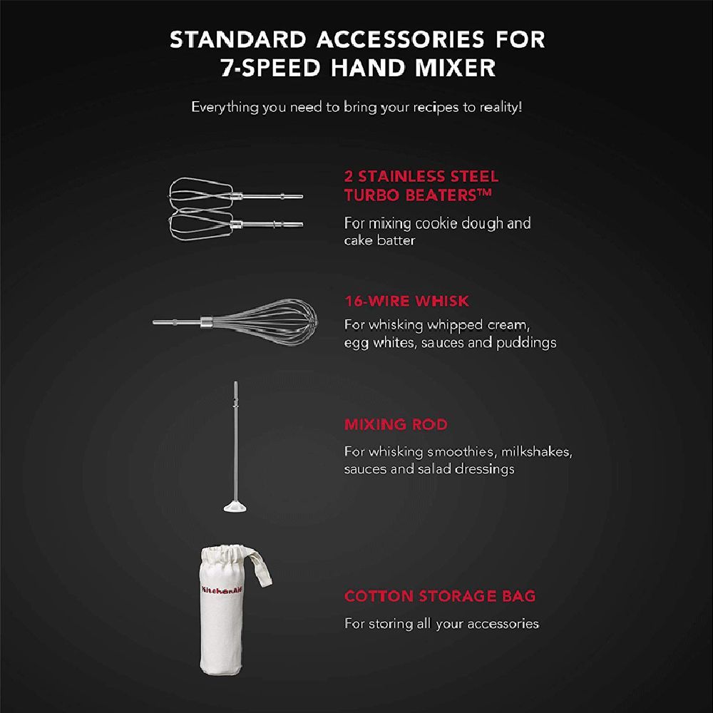 KitchenAid 85 Watt 7 Speed Hand Mixer with 3 Attachments (Soft Start Feature, Red)_7