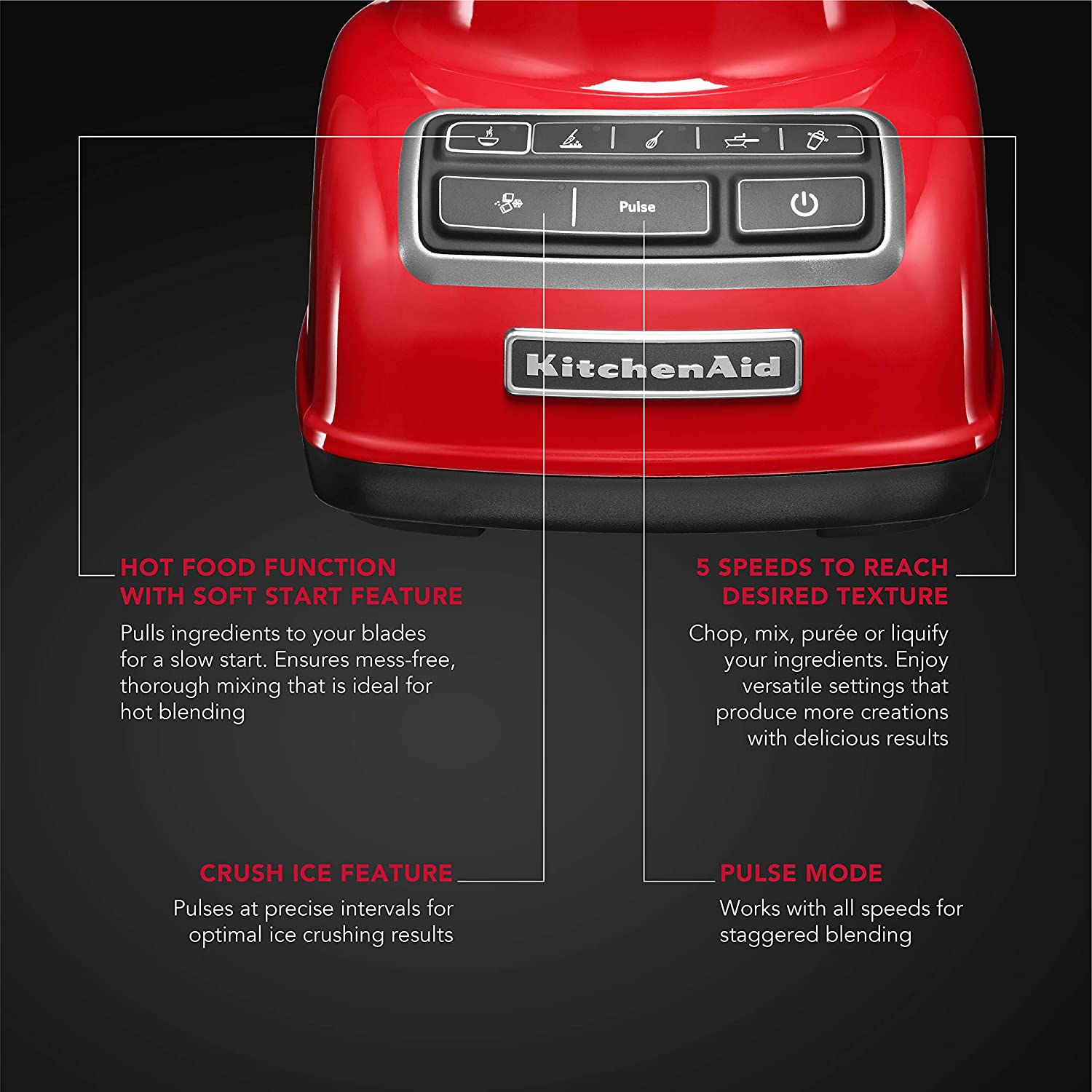 KitchenAid Artisan 550 Watt 1 Jar Diamond Blender (11500 RPM, Intelli-Speed Motor Control, Empire Red)_8