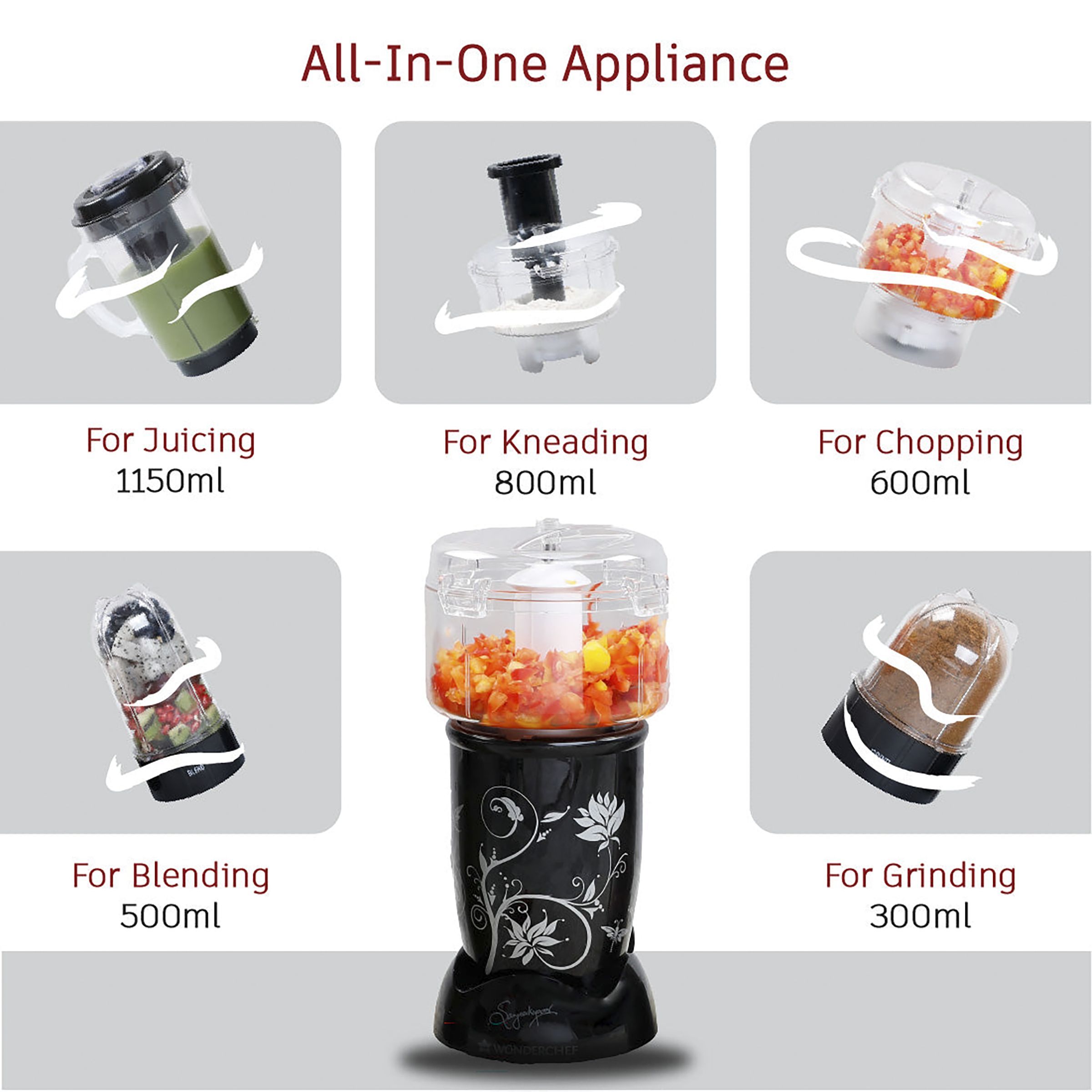 WONDERCHEF Nutri-Blend Compact 400 Watt Food Processor with 4 Blades (Black)_5