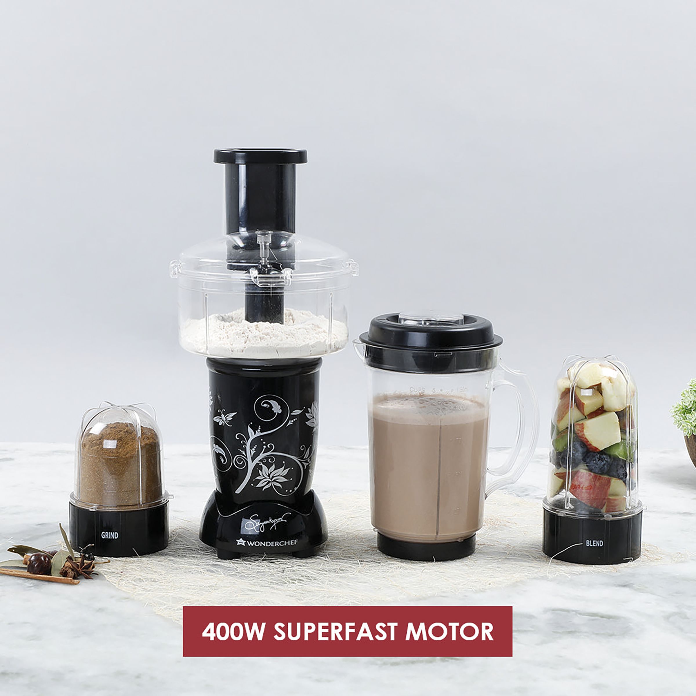 WONDERCHEF Nutri-Blend Compact 400 Watt Food Processor with 4 Blades (Black)_6