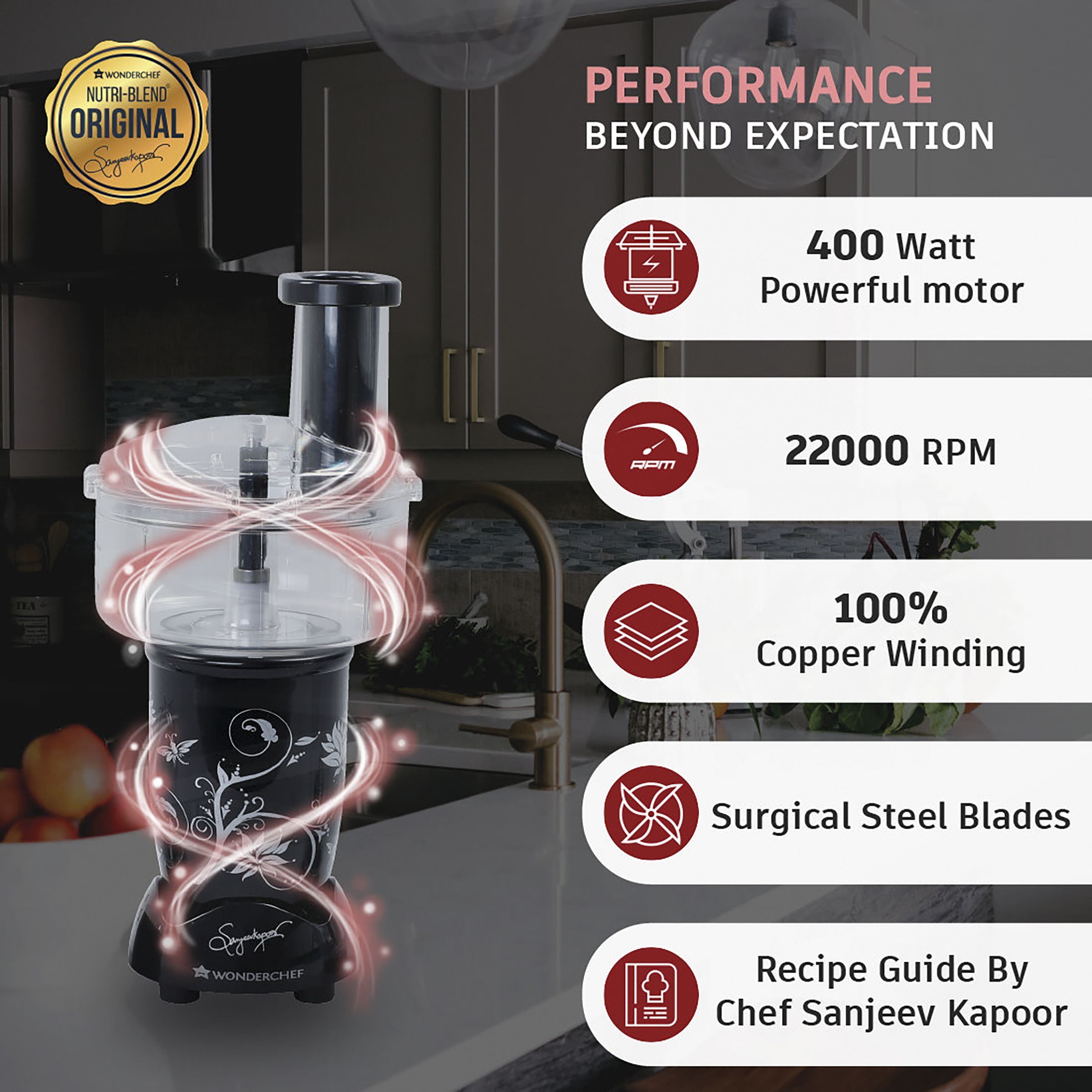 WONDERCHEF Nutri-Blend Compact 400 Watt Food Processor with 4 Blades (Black)_9