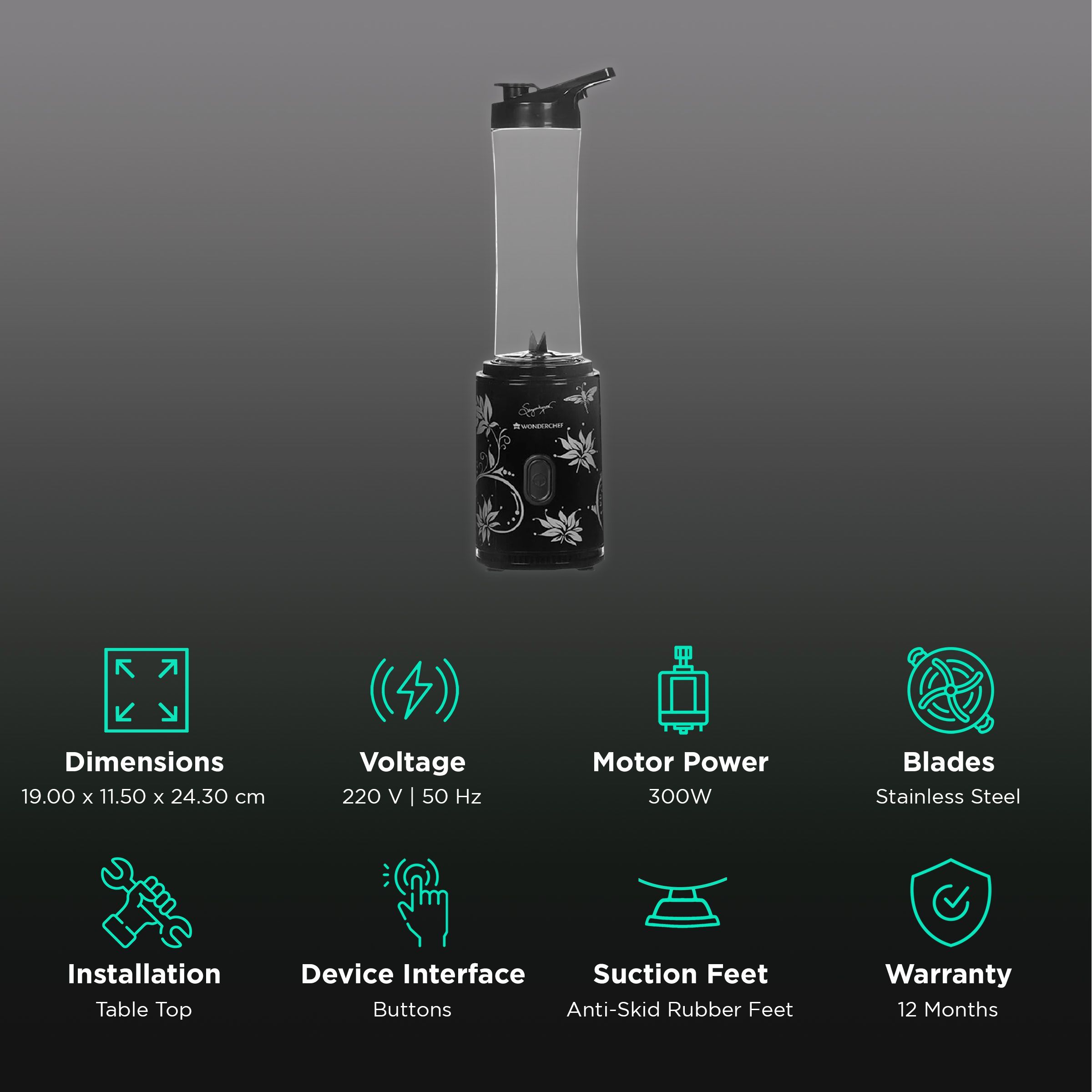 WONDERCHEF Nutri-Blend Personal 300 Watt 1 Jar Blender (One Touch Operation, Black) WONDERCHEF Nutri-Blend Personal 300 Watt 1 Jar Blender (One Touch Operation, Black)_2