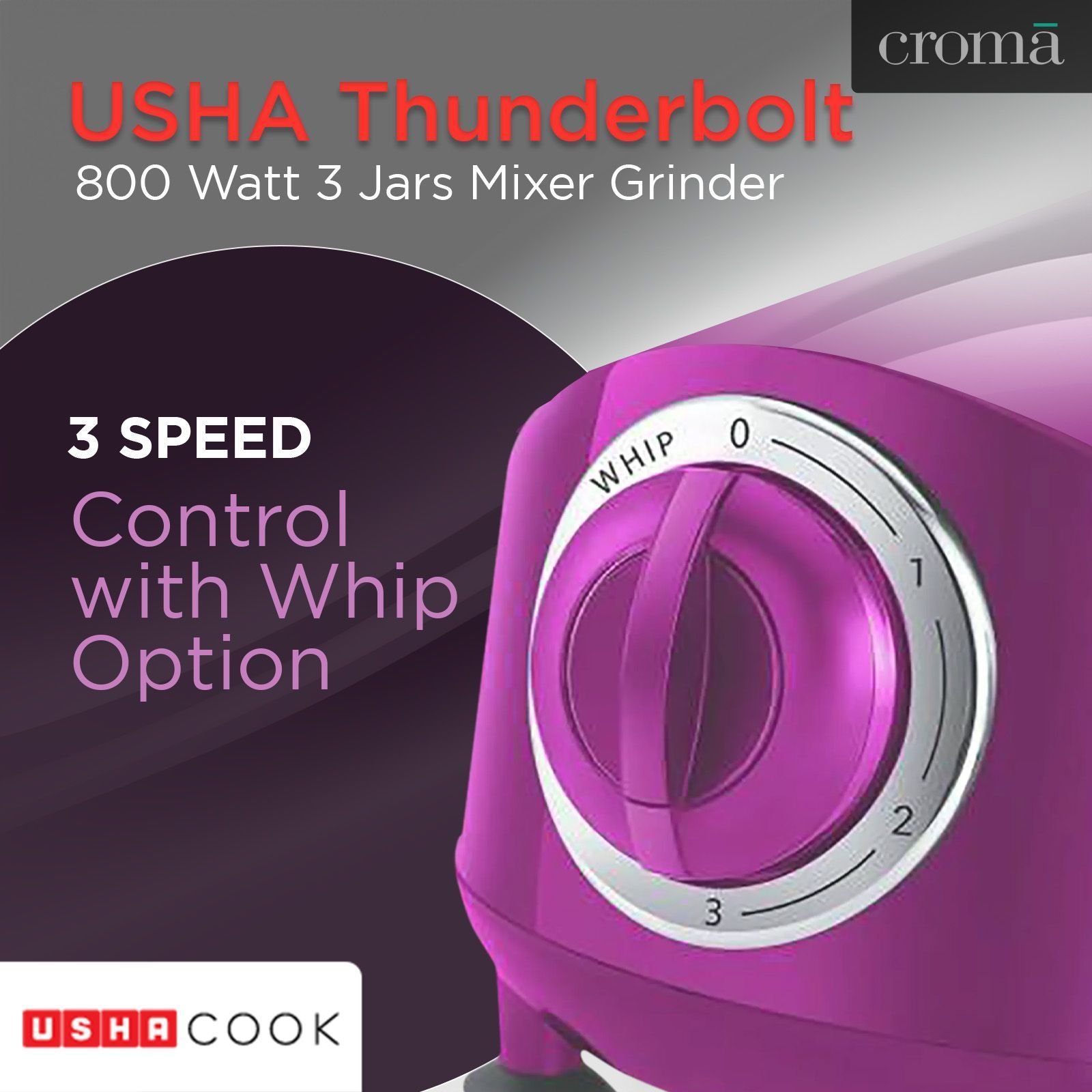 USHA Thunderbolt 800 Watt 3 Jars Mixer Grinder (21000 RPM, Overload Protection, Magenta)_11