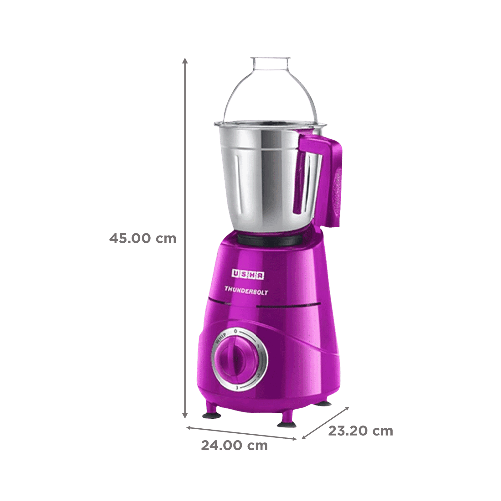 USHA Thunderbolt 800 Watt 3 Jars Mixer Grinder (21000 RPM, Overload Protection, Magenta)_3