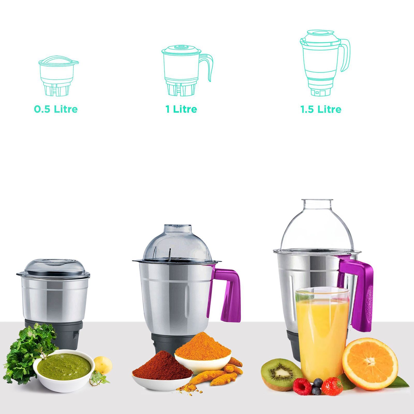 USHA Thunderbolt 800 Watt 3 Jars Mixer Grinder (21000 RPM, Overload Protection, Magenta)_4