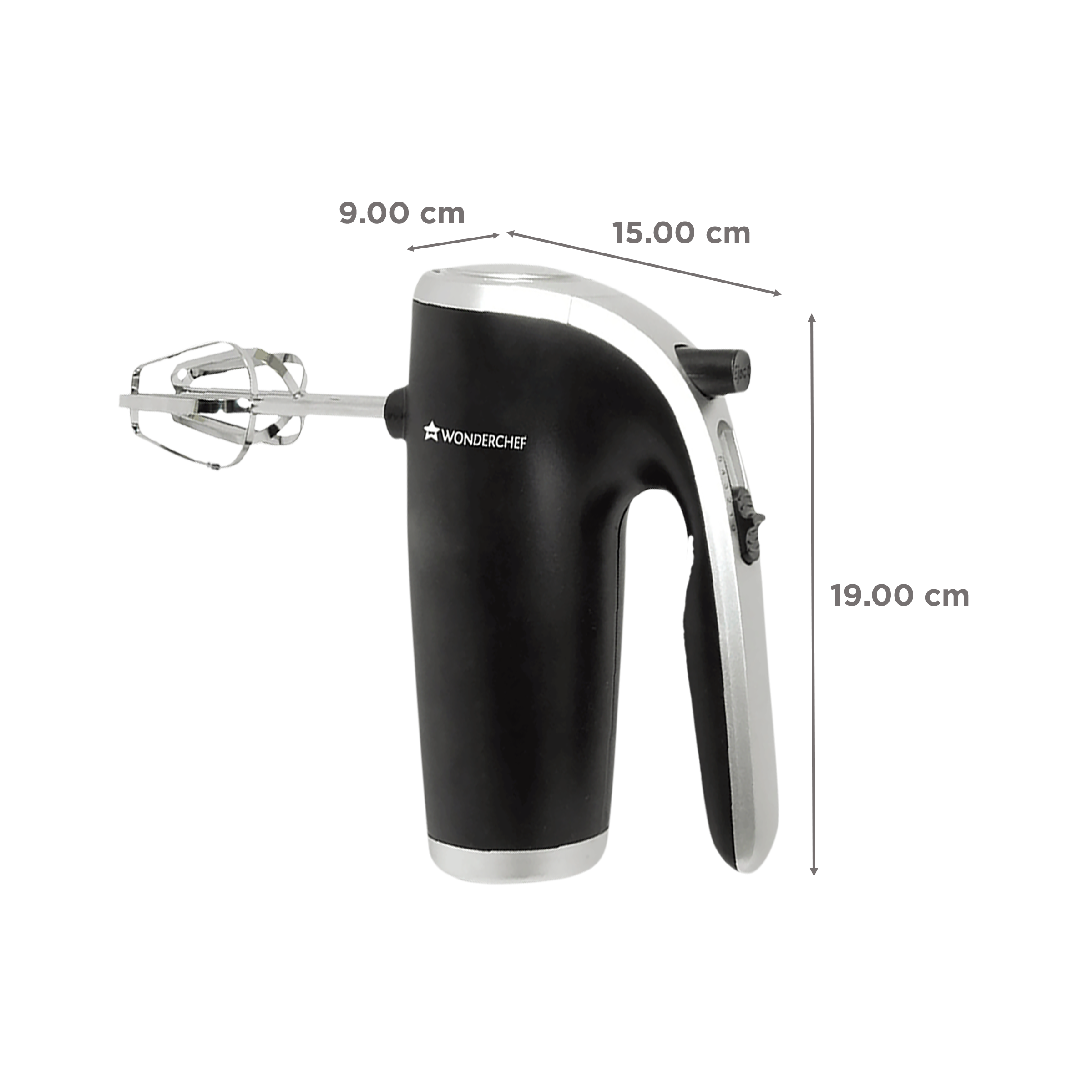WONDERCHEF Onyx 300 Watt 5 Speed Hand Mixer with 2 Attachments (Ergonomic Handle, Black/Silver)_3