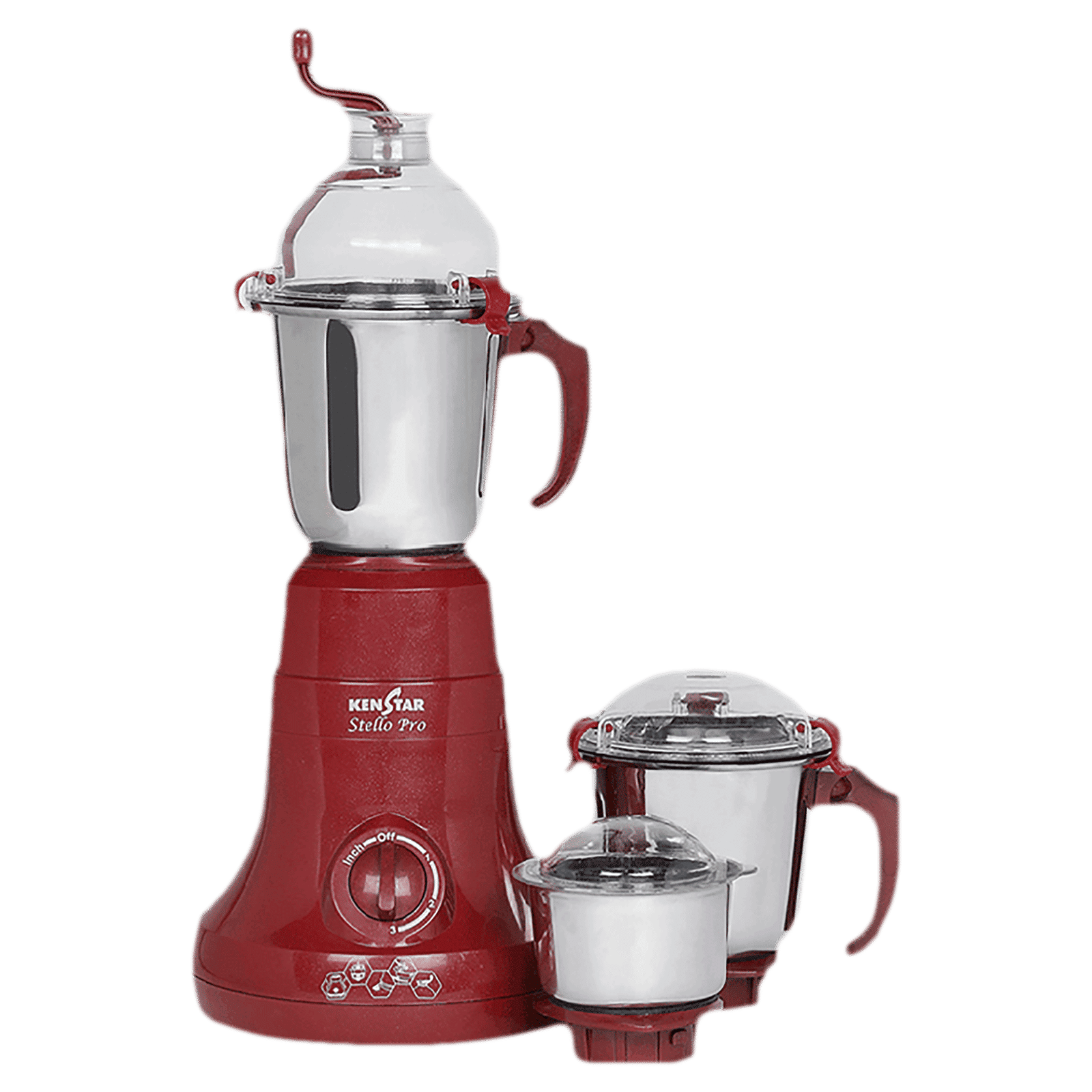 KENSTAR Stello Pro 750 Watt 3 Jars Mixer Grinder (Hands-free Operation, Red)_1